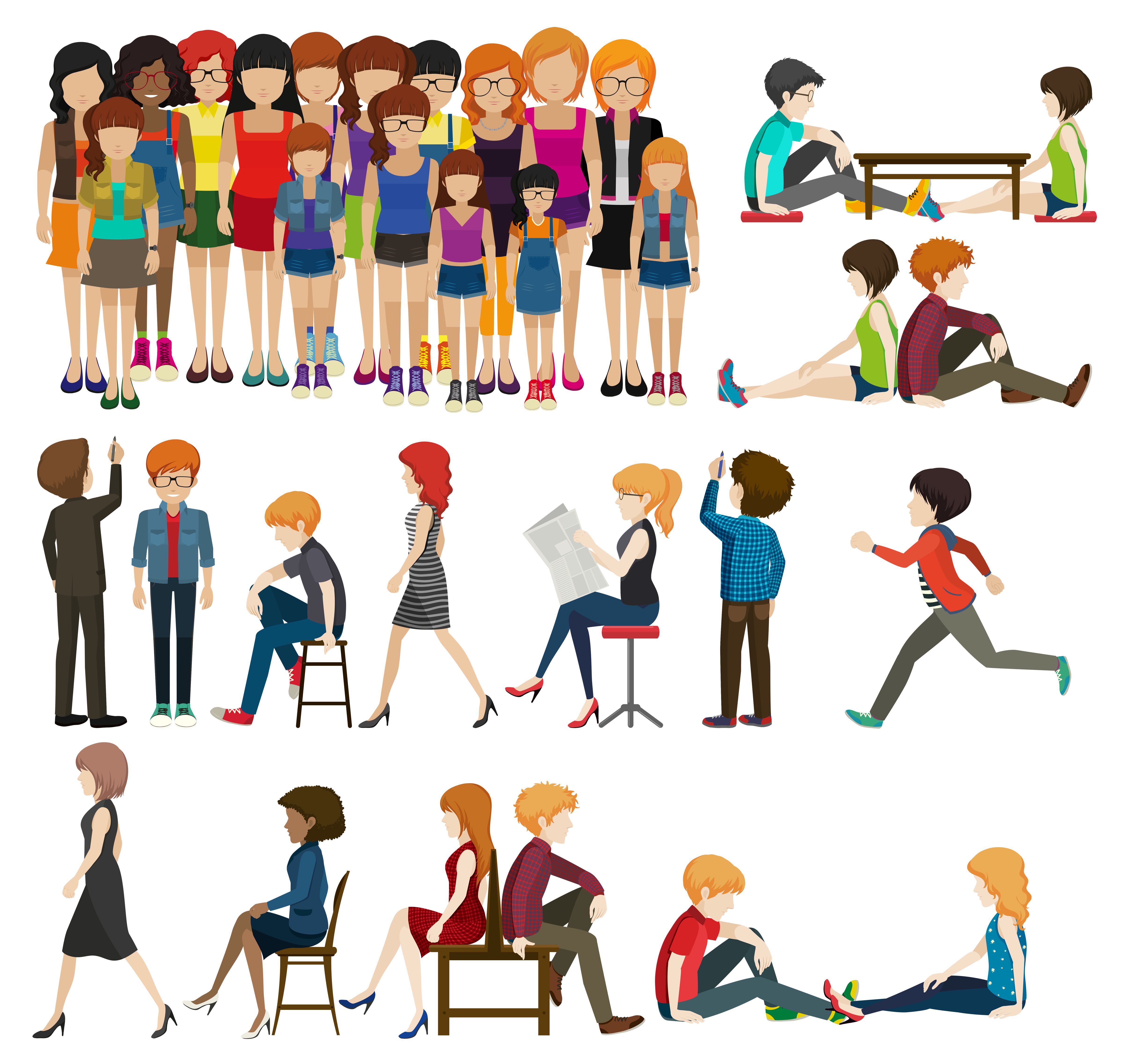 A set of people and activities Free Vector