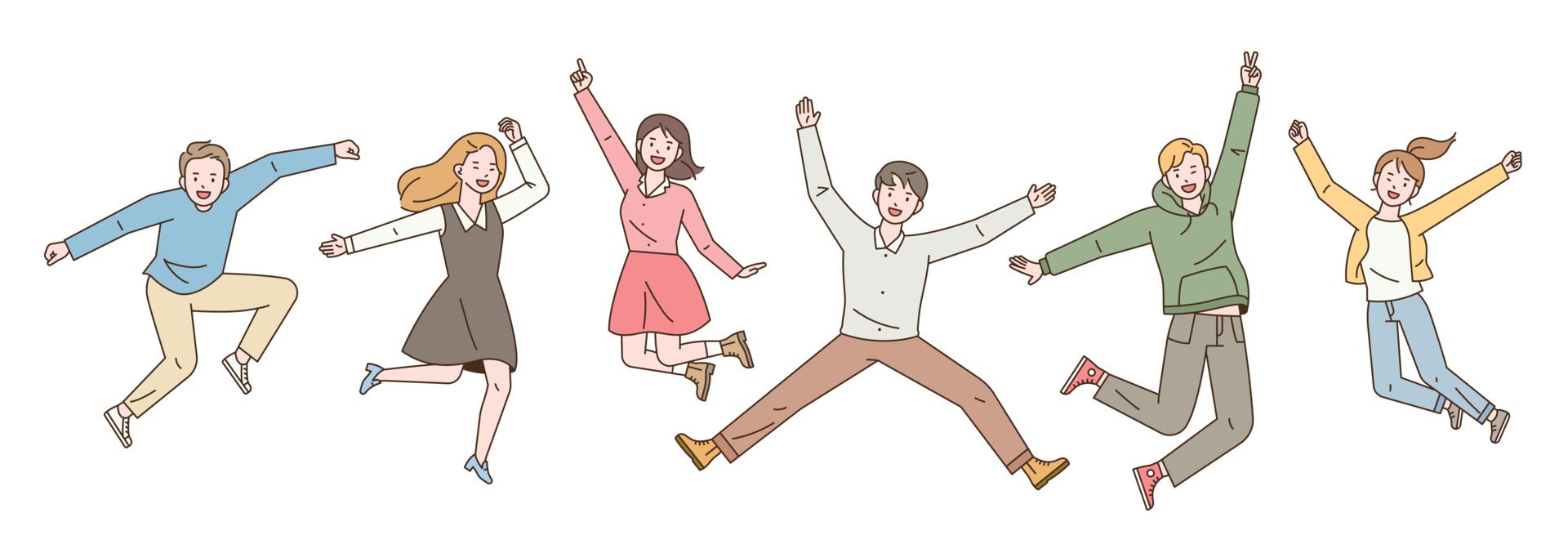 Young people are jumping happily. dynamic character. Free Vector