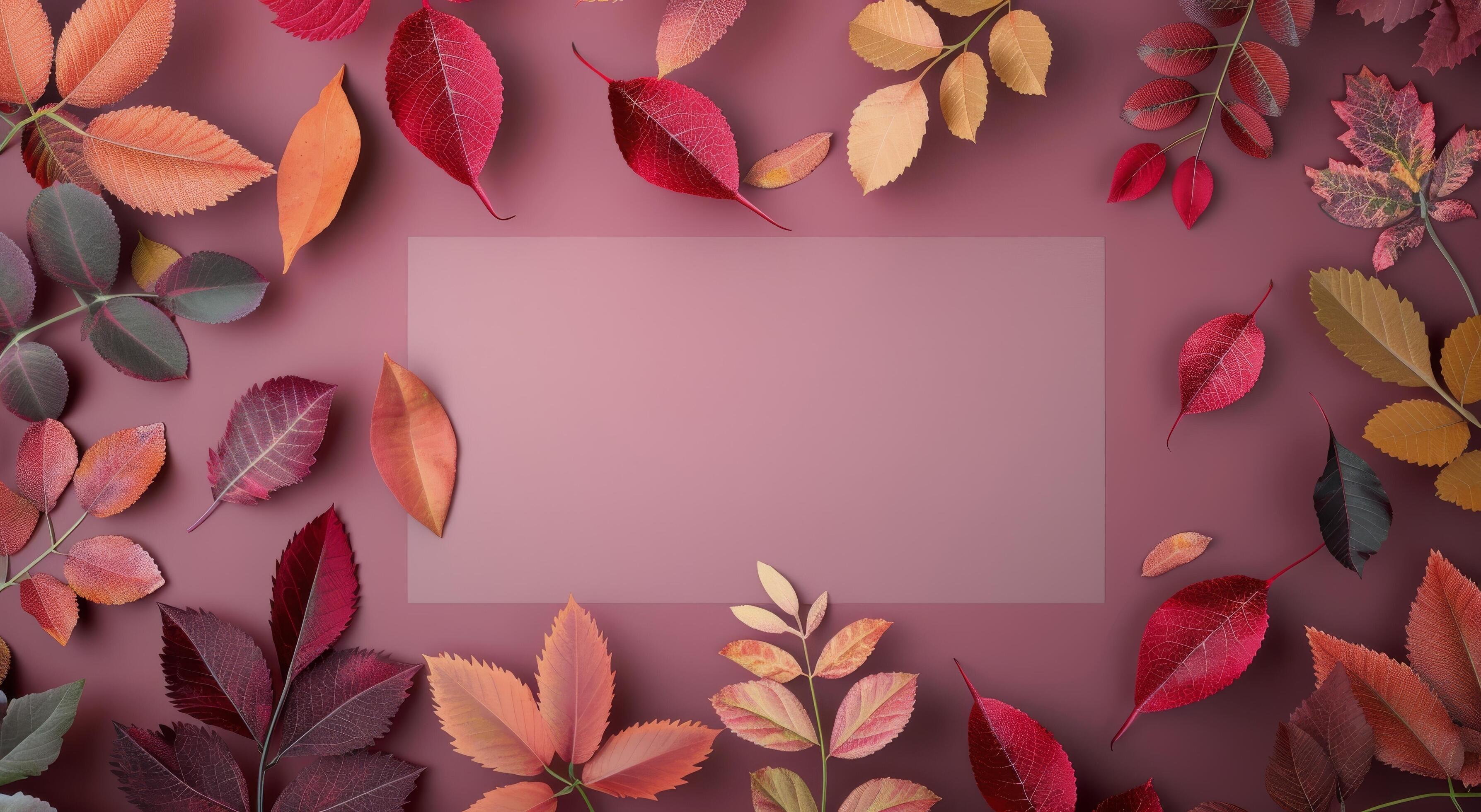 Autumn Leaves Border on Pink Background Stock Free