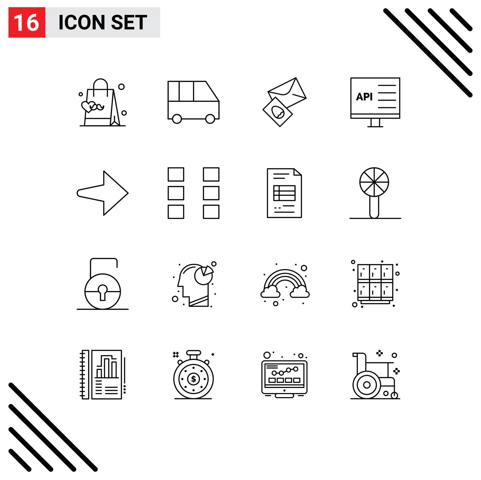 Set of 16 Modern UI Icons Symbols Signs for arrow develop massege computer app Editable Vector Design Elements Stock Free