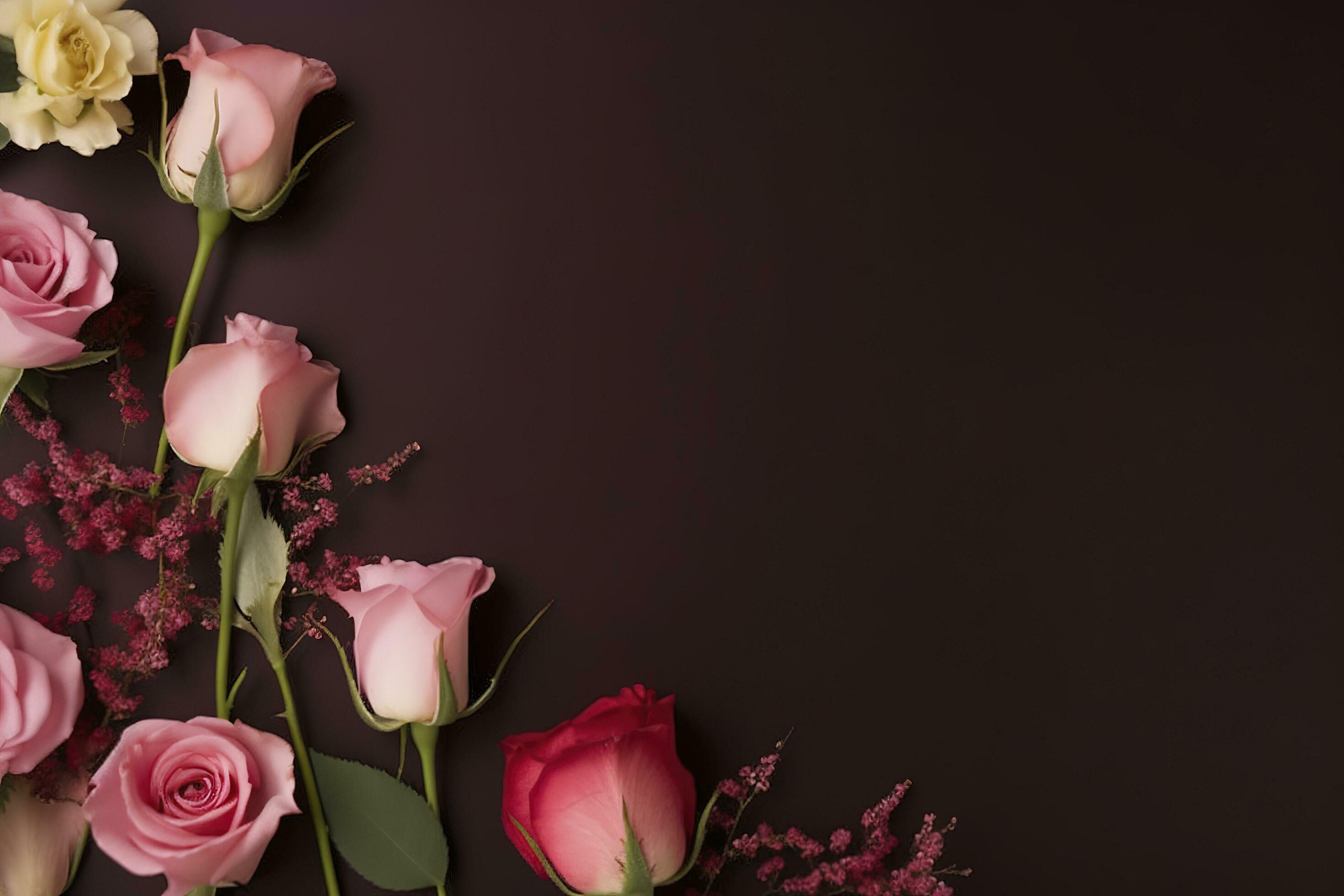 Roses Flower Arrangement, Copy Space, Flat Lay , generate ai Stock Free