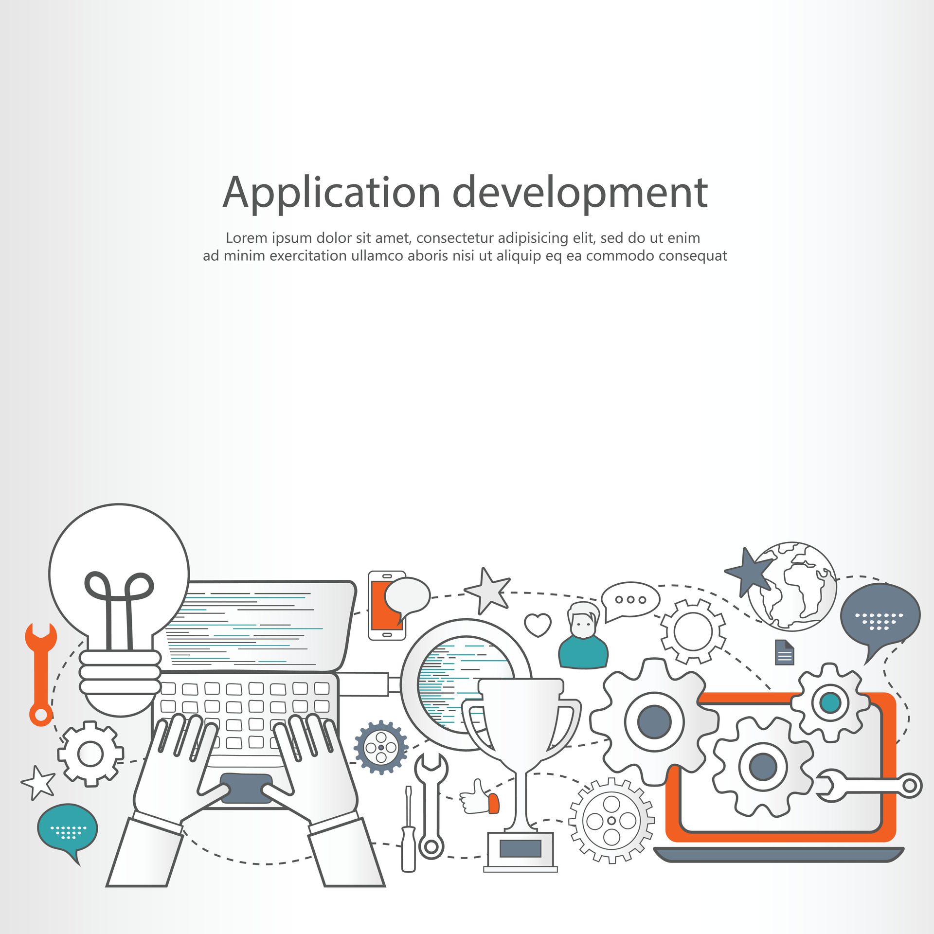 Application development outline banner. Flat illustration Free Vector