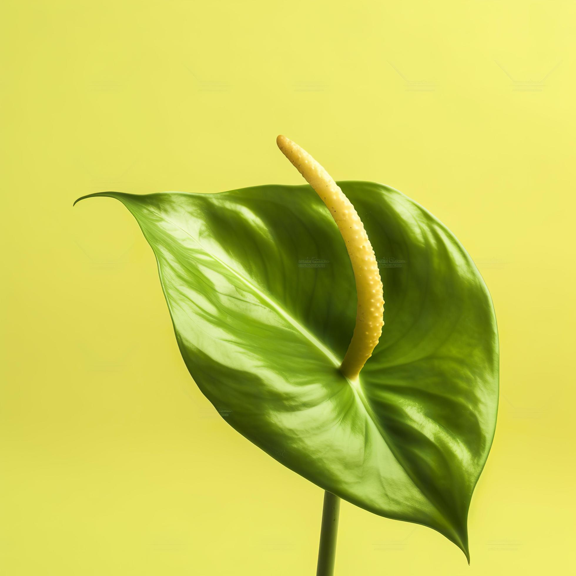 Green anthurium flower isolated on a yellow background, generat ai Stock Free