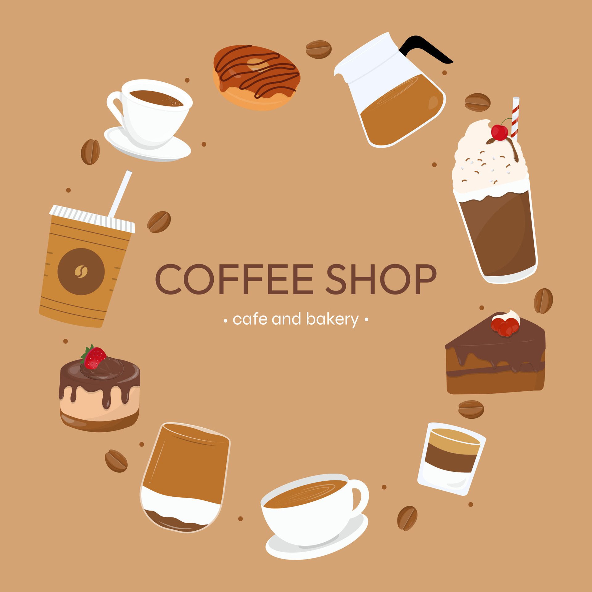 Coffee shop banner and cake Free Vector