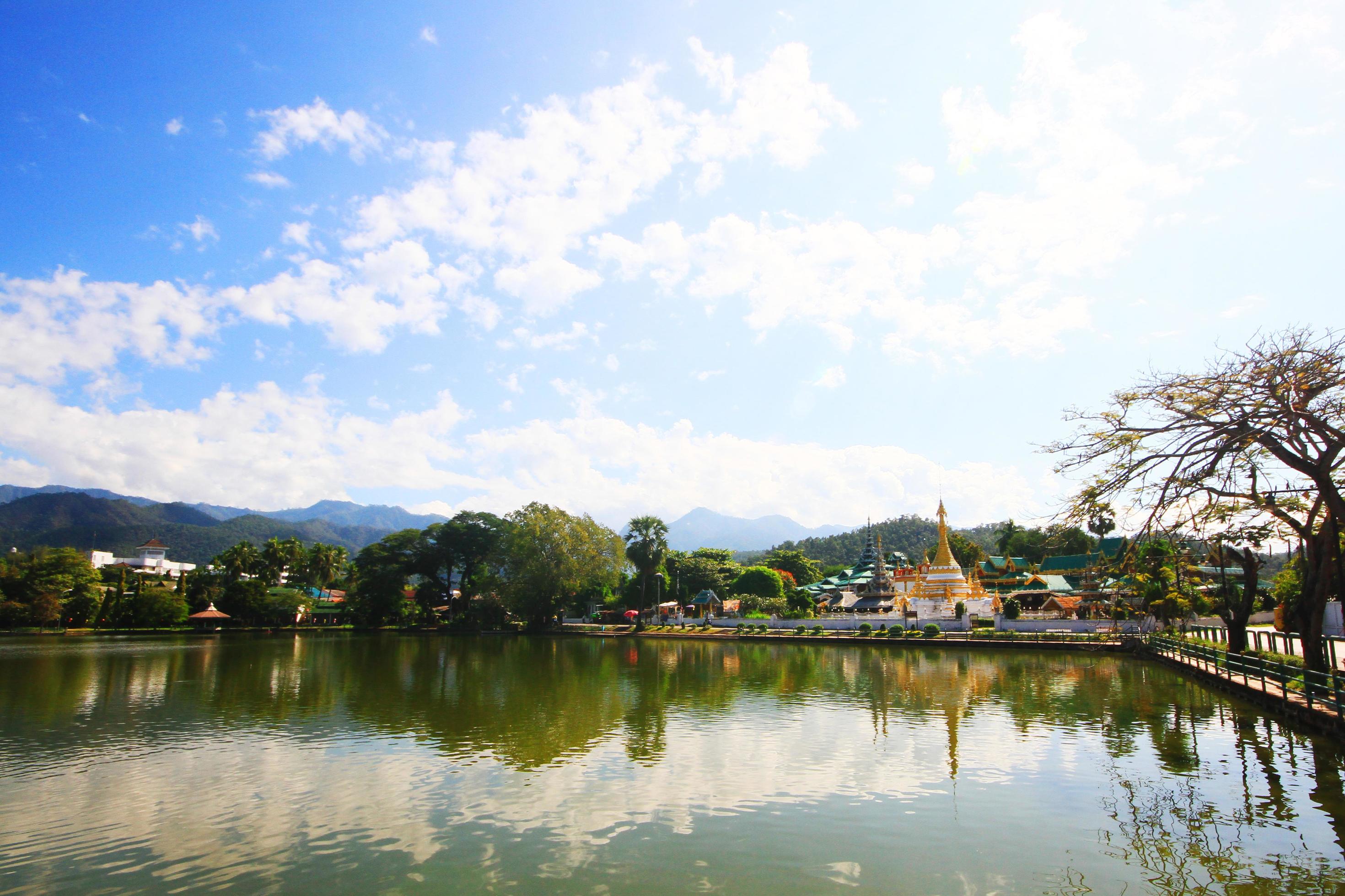 Lake Pool in the city of center park at countryside in Meahongson Province, Thailand Stock Free