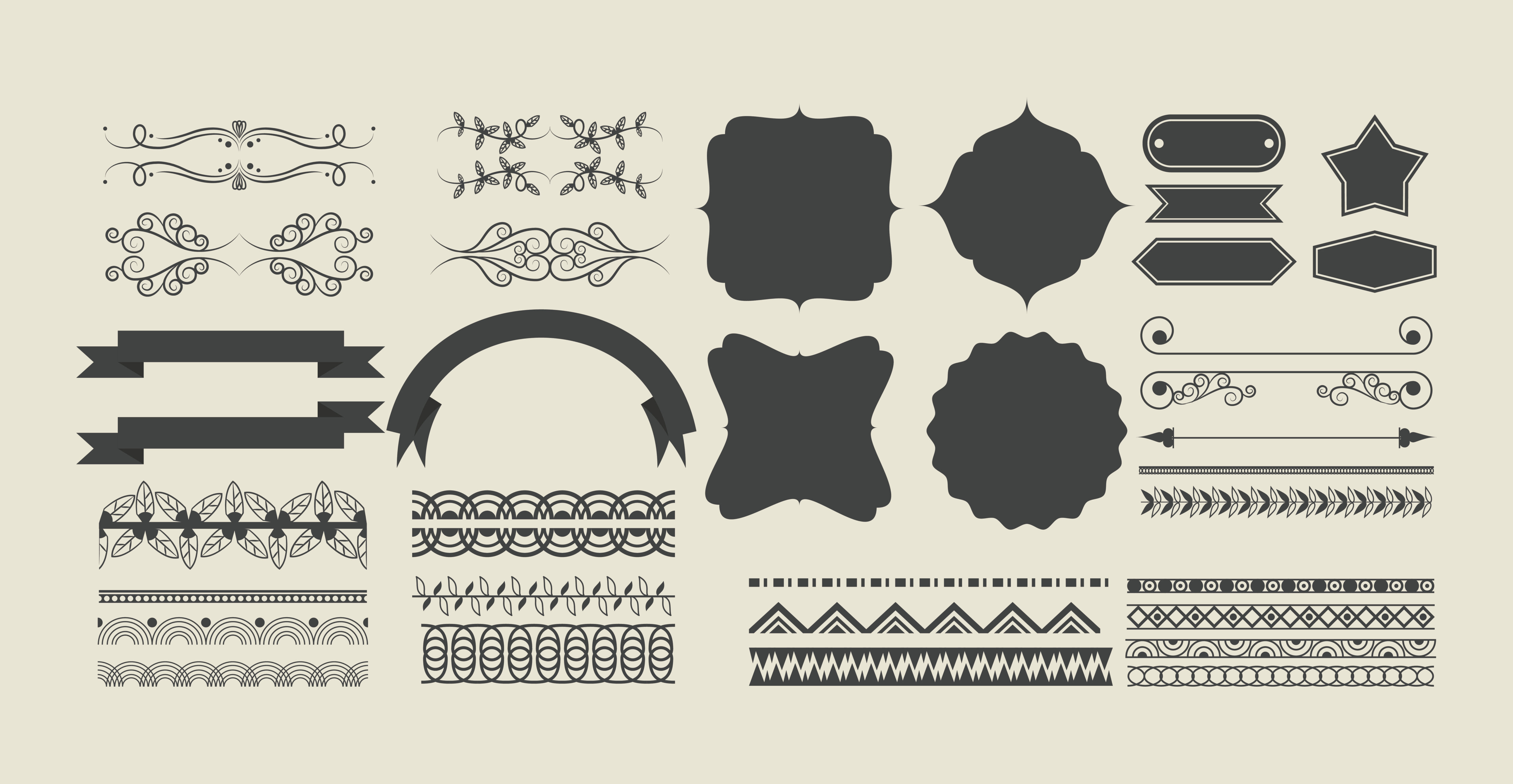 set of decorative ribbon, banner, label, frames and emblems Free Vector