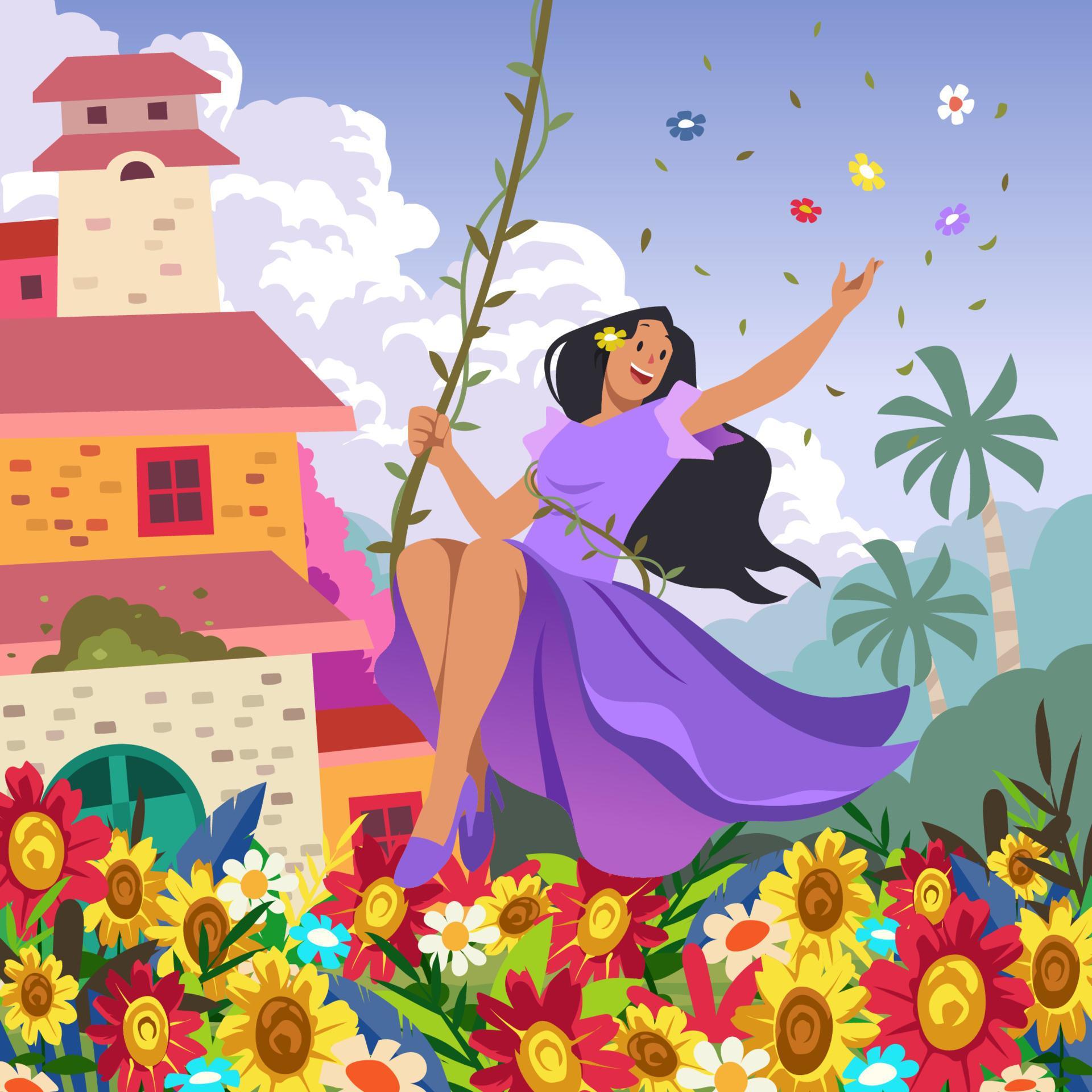 Beautiful Girl in the Garden of Flowers Stock Free and Free SVG