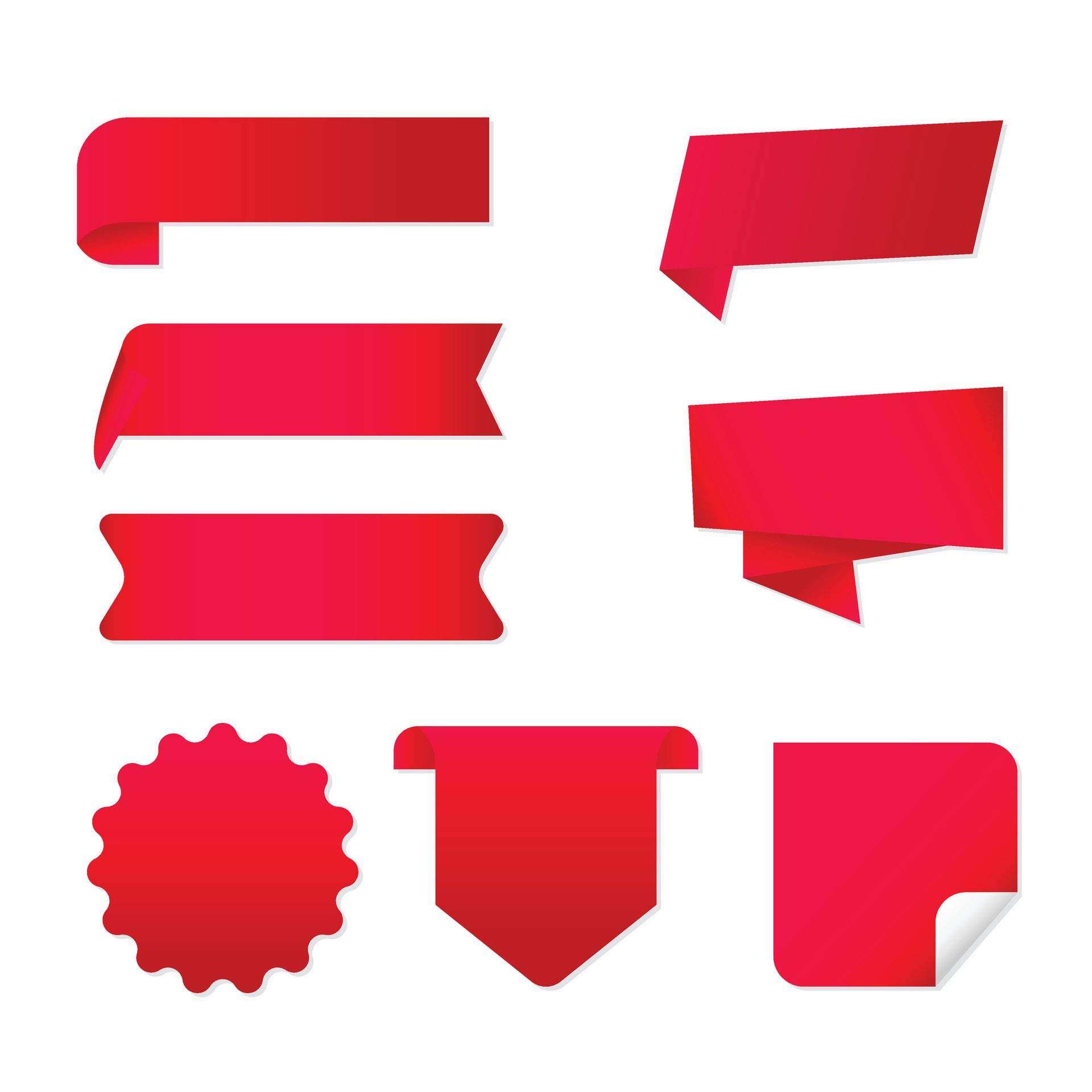 Red banner sticker, blank clipart set Free Vector