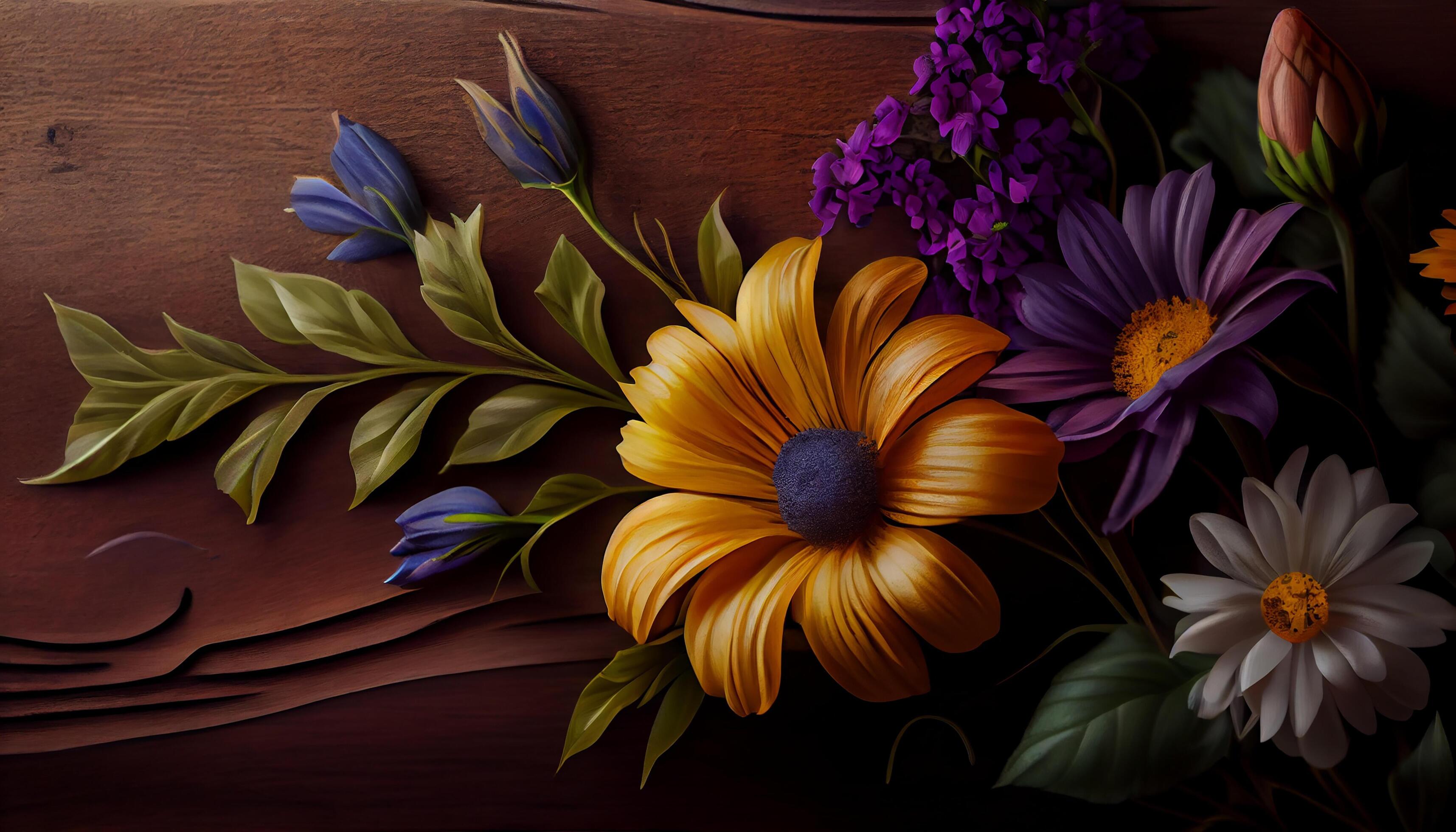 Flower bouquet illustration in multi colored nature backdrop generated by AI Stock Free