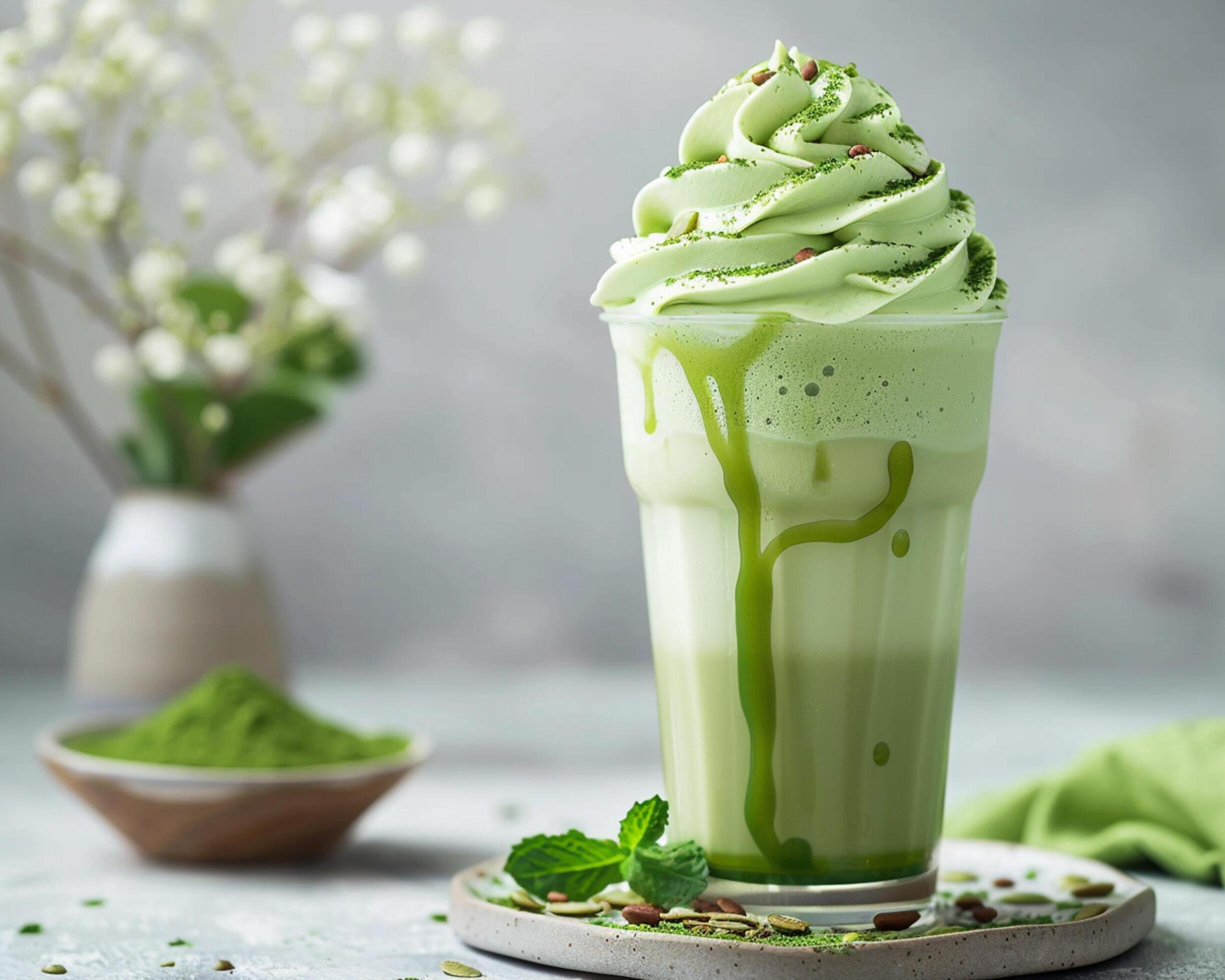 matcha green smoothie with matcha powder and mint Stock Free