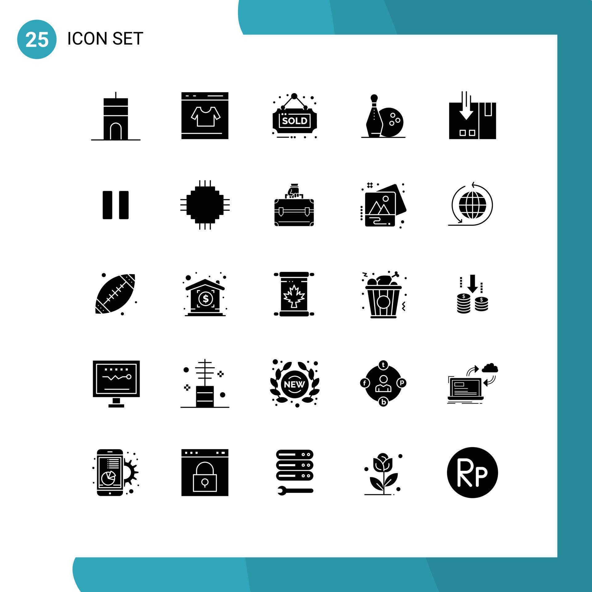 User Interface Pack of 25 Basic Solid Glyphs of arrow bowls shopping bowling sold Editable Vector Design Elements Stock Free