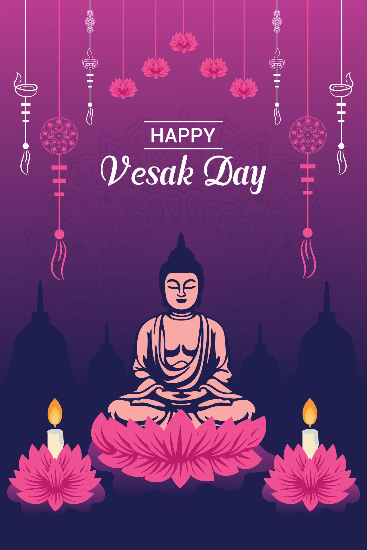 Flat vertical poster template for vesak day illustration festival celebration social media post and vesak day Banner Free Vector