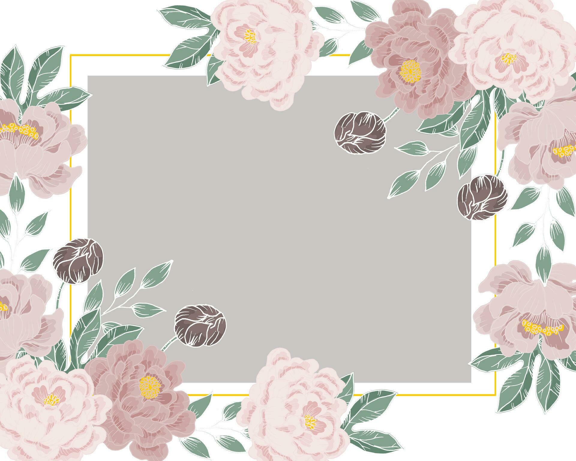 Hand Drawn Dusty Peony Flower Border Stock Free and Free SVG