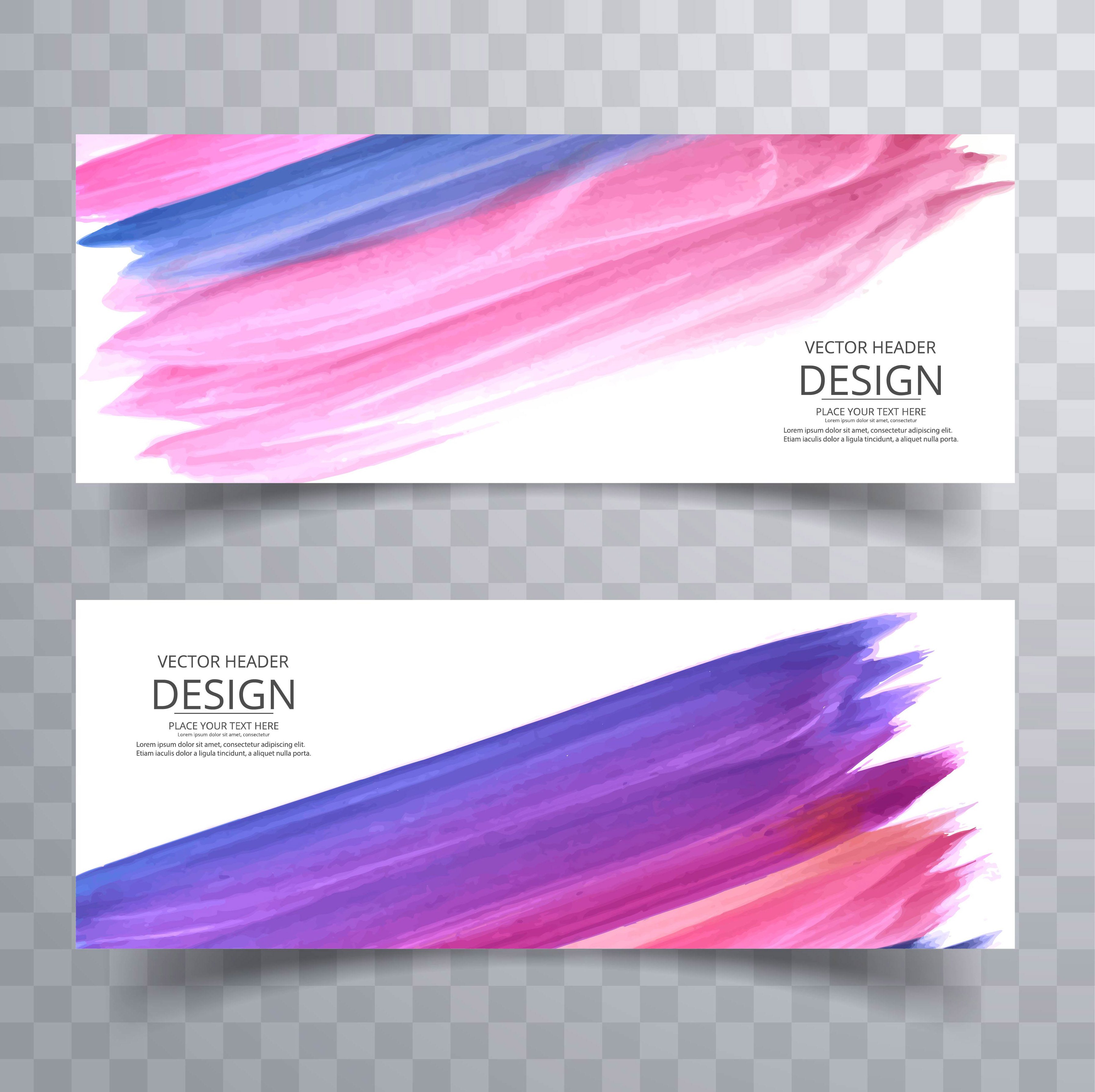 Modern colorful stroke watercolor banners set vector Free Vector