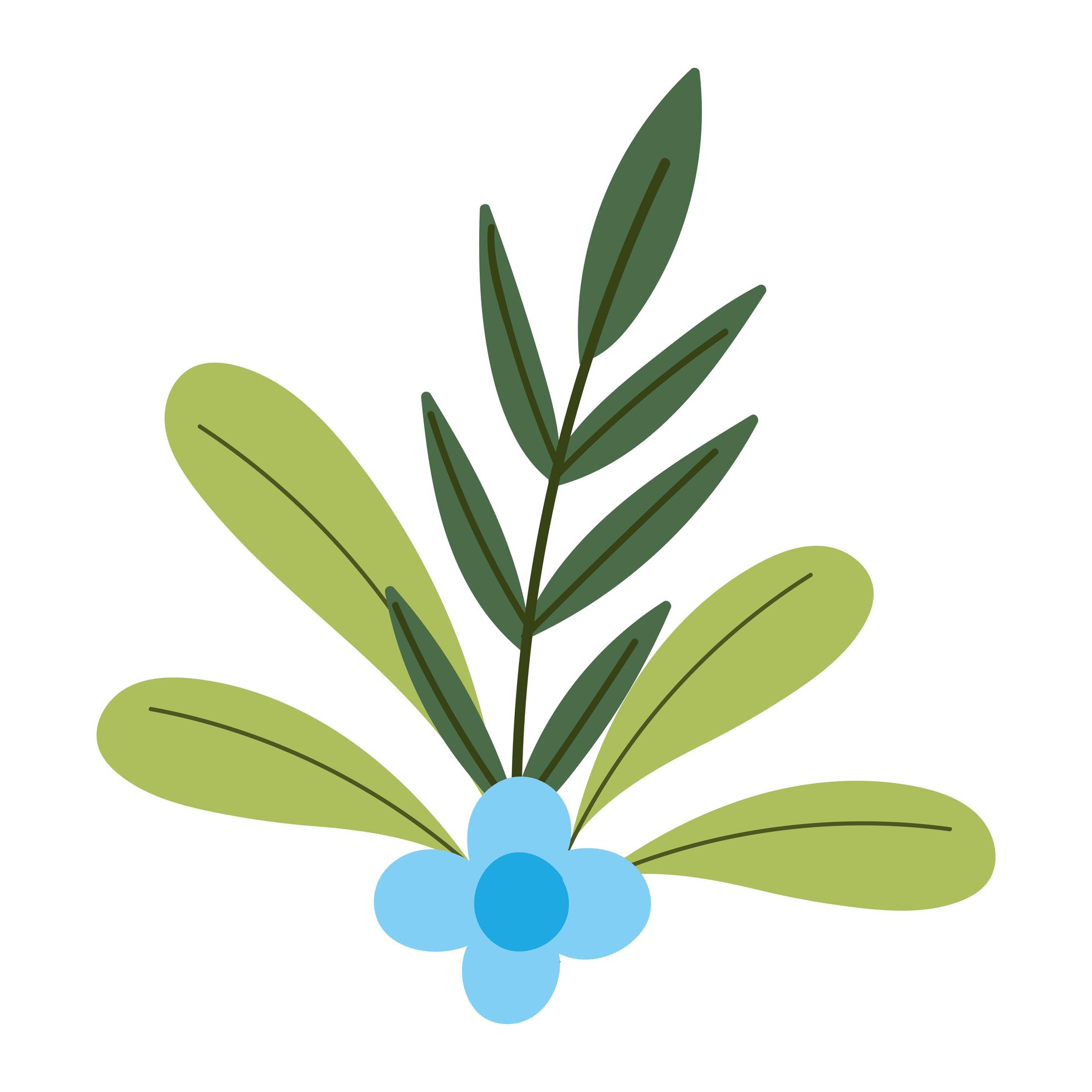 gardening, blue flower leaves foliage nature isolated icon style Stock Free