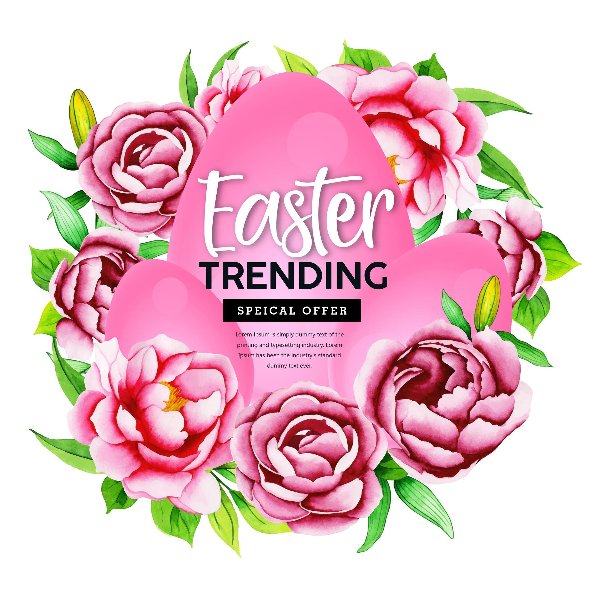 Pink Watercolor Flower and Egg Design Stock Free