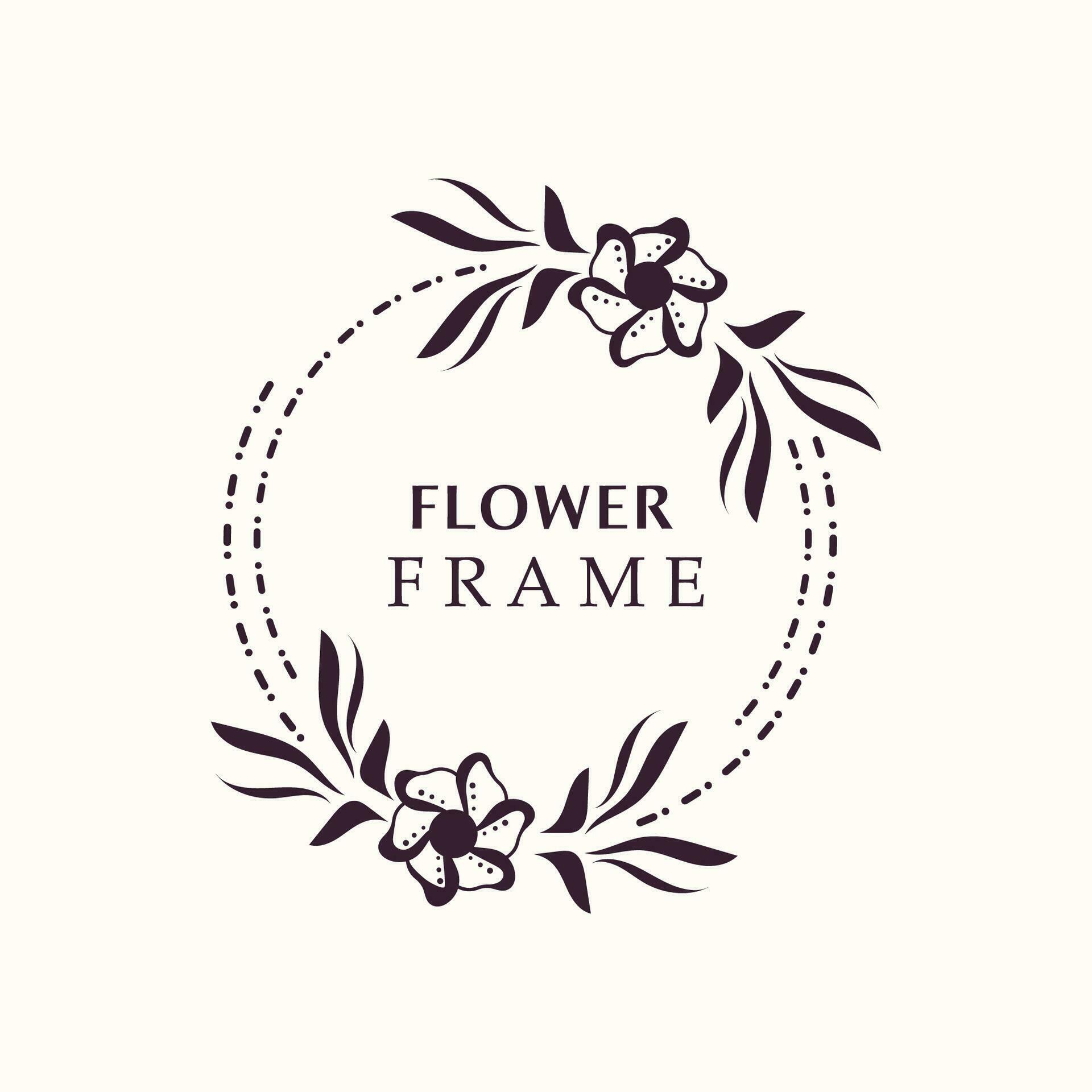Floral frame flower round shape emblem logotype isolated on white background, leaves luxury linear logo circle style boutique Stock Free