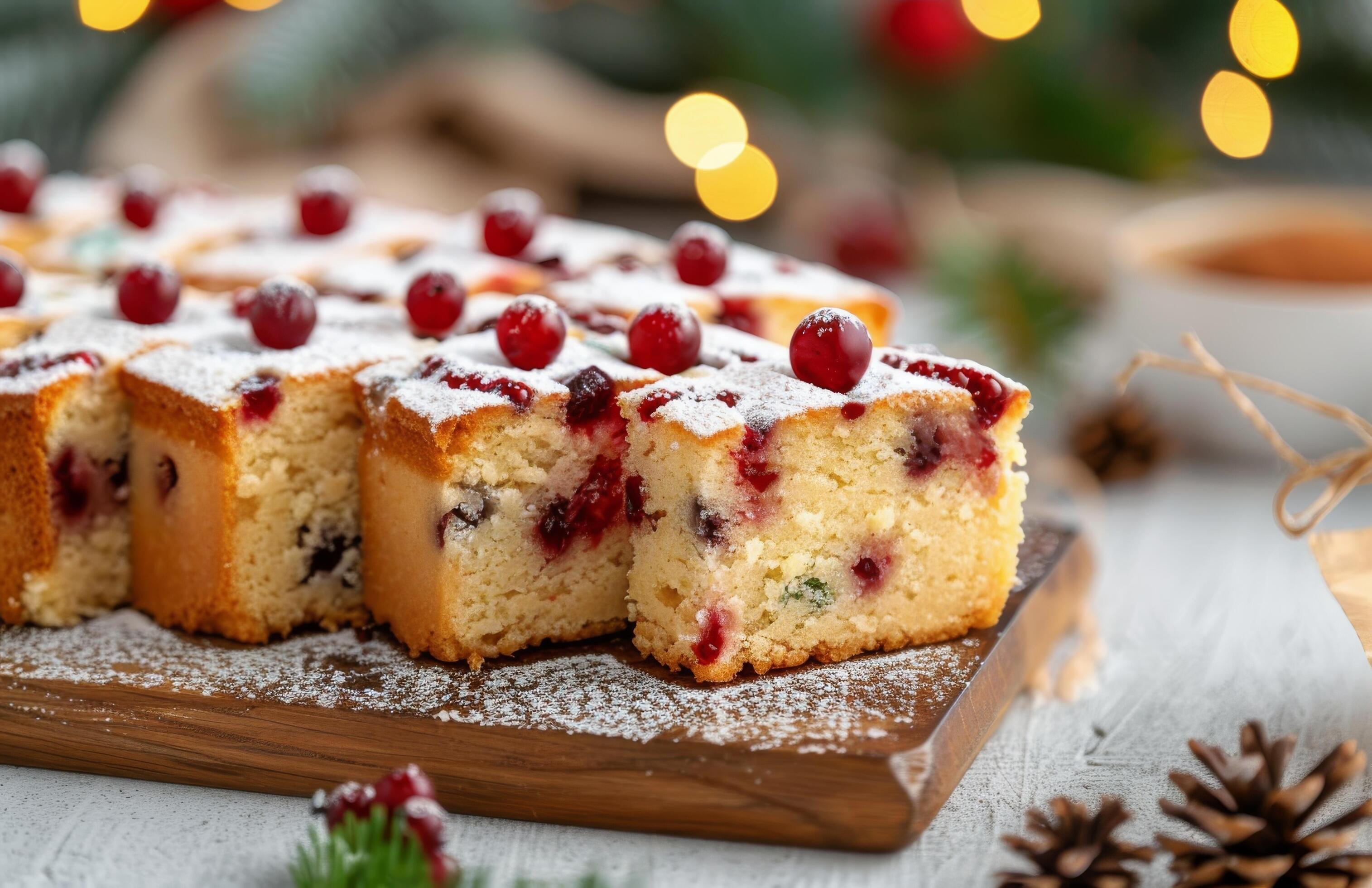 Cranberry Cake on a Wooden Board Stock Free