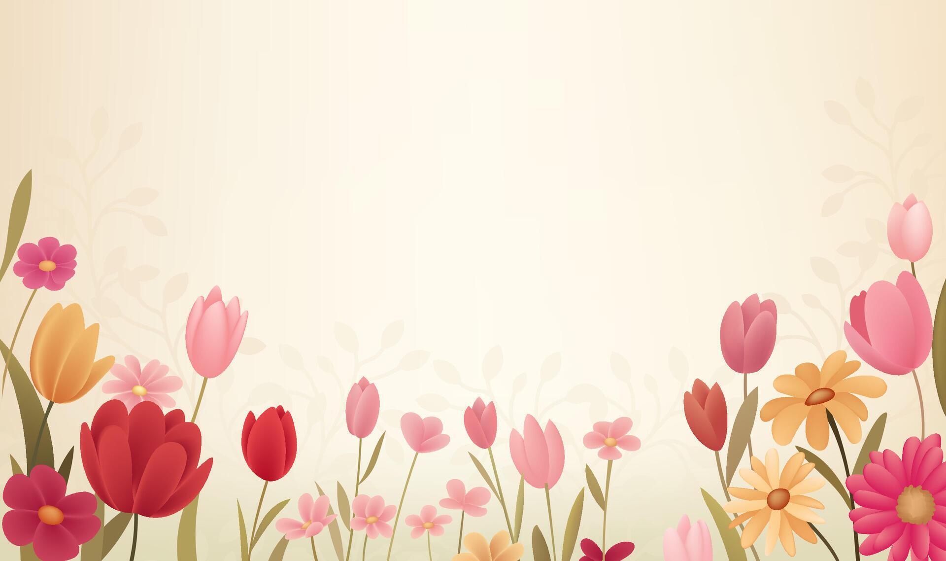 a pink and yellow flowered wall with a pink tulip in the middle Stock Free