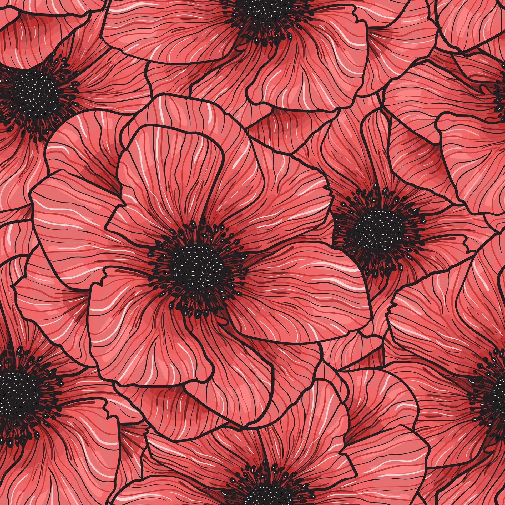 Pattern Seamless Vector Anemones Graphic Red Flowers Stock Free