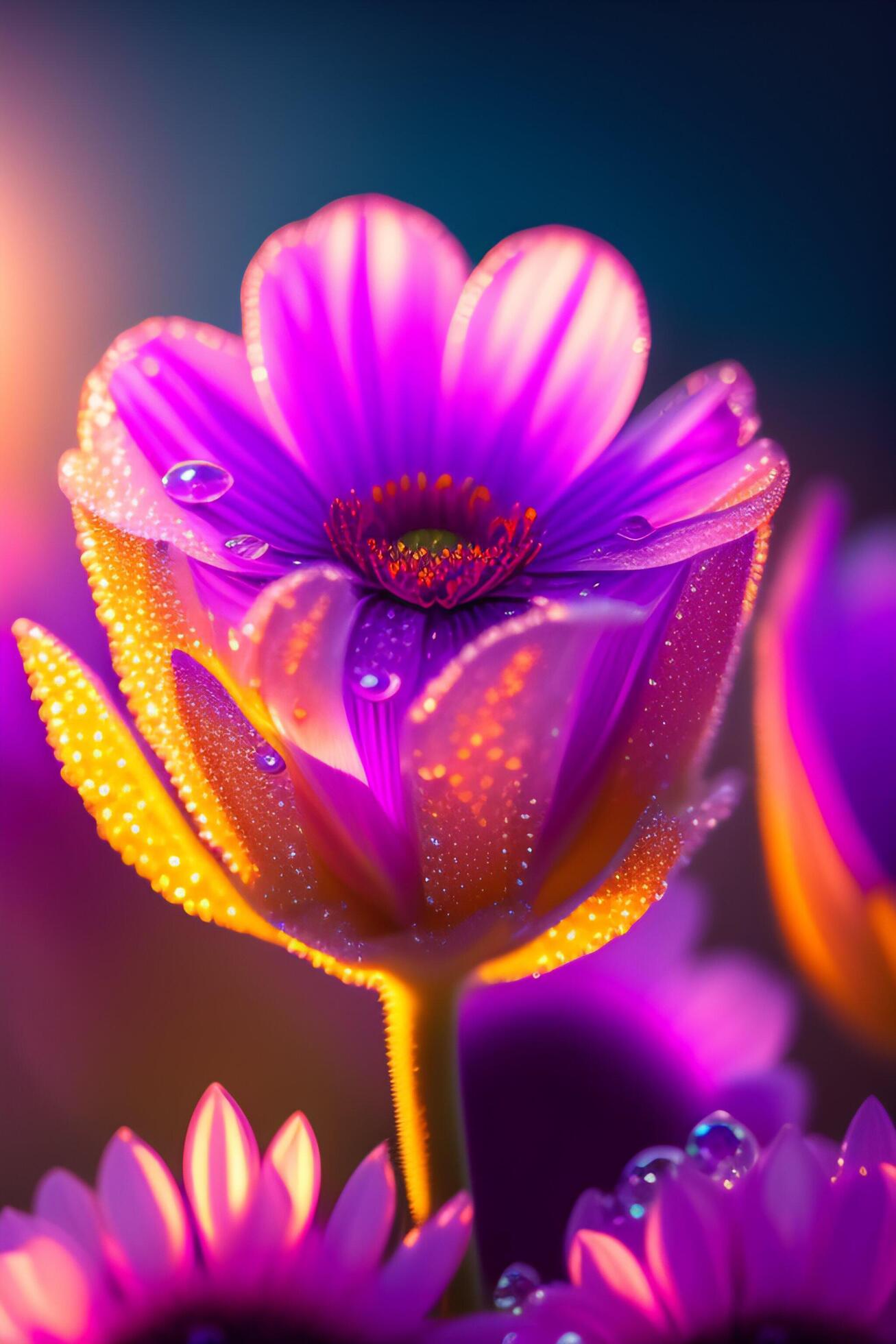 Purple flowers with dew drops Stock Free