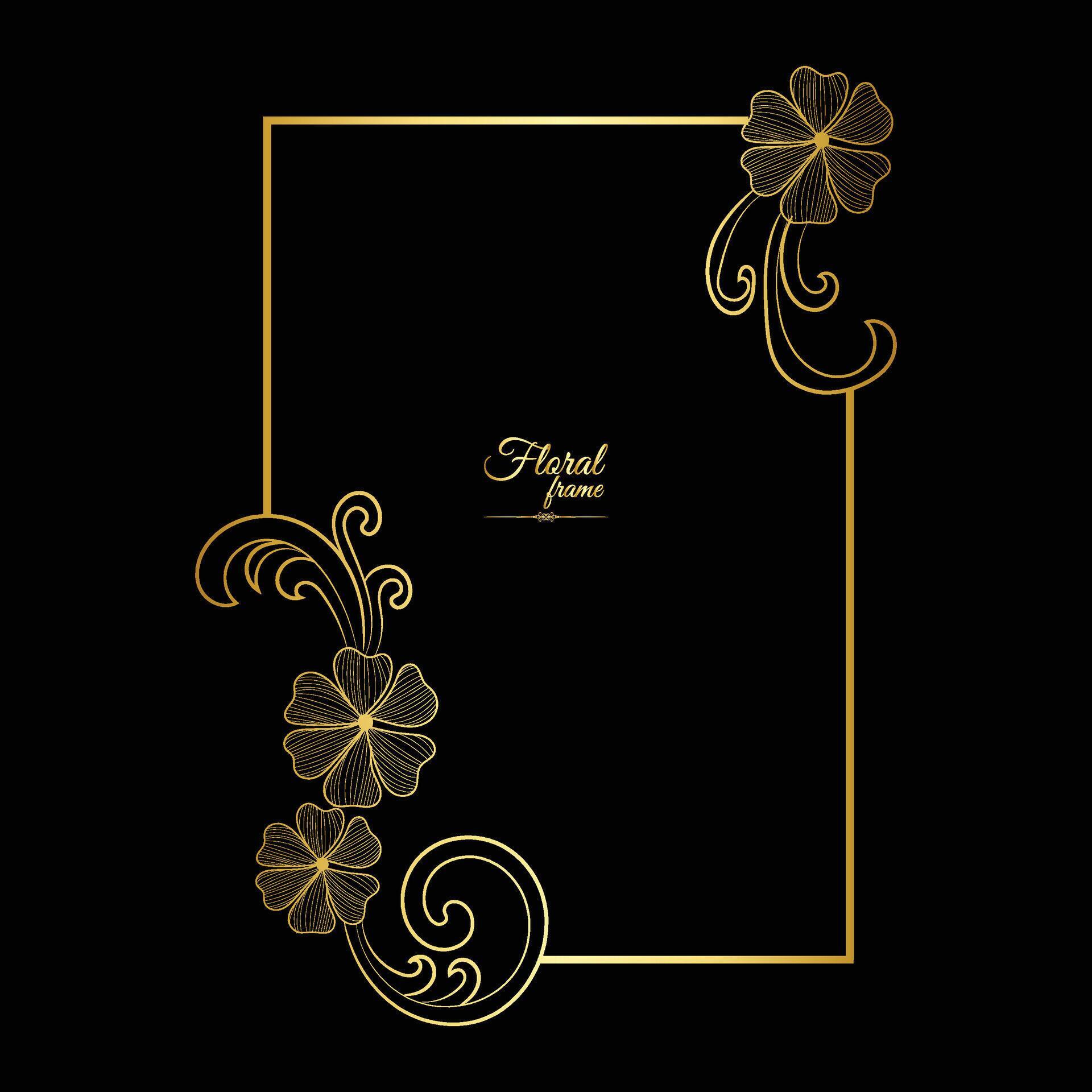 Gold shiny glowing vintage frame with flower isolated floral background Golden luxury frame Stock Free