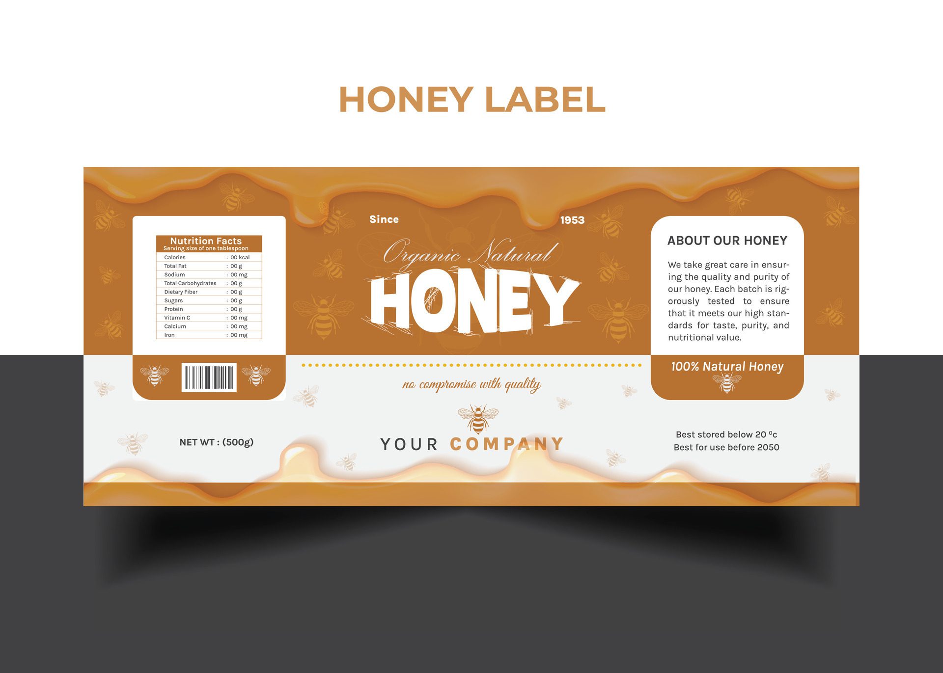 Honey Label Pure honey ads banner design Free Vector