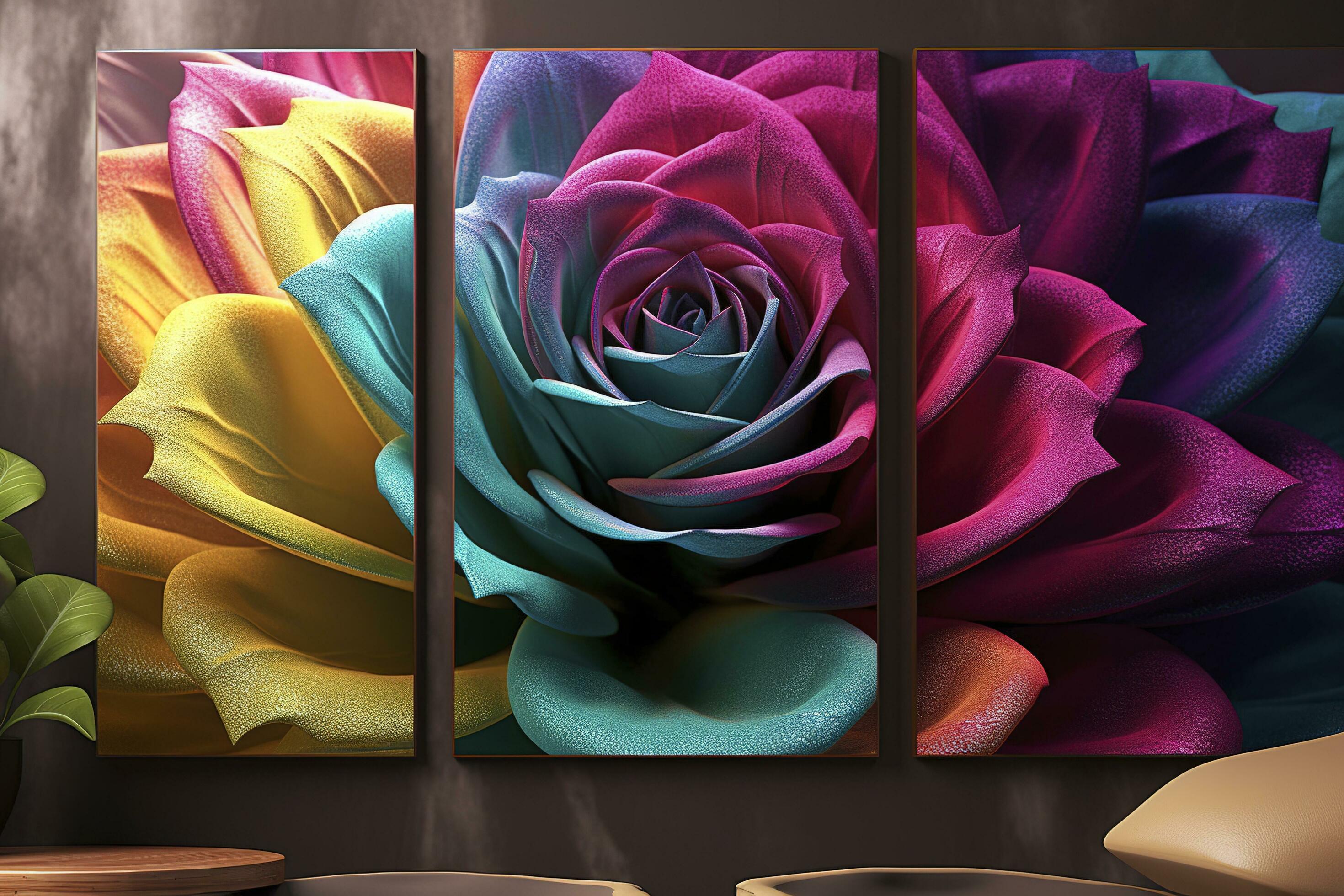 3d colorful flower. for canvas print interior wall decor, generate ai Stock Free