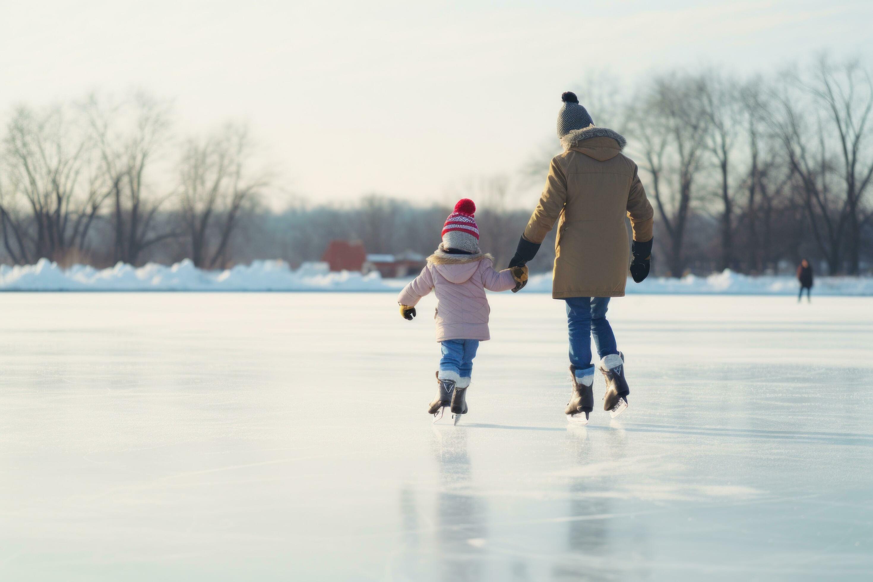 AI generated skating on the ice with family in winter Stock Free