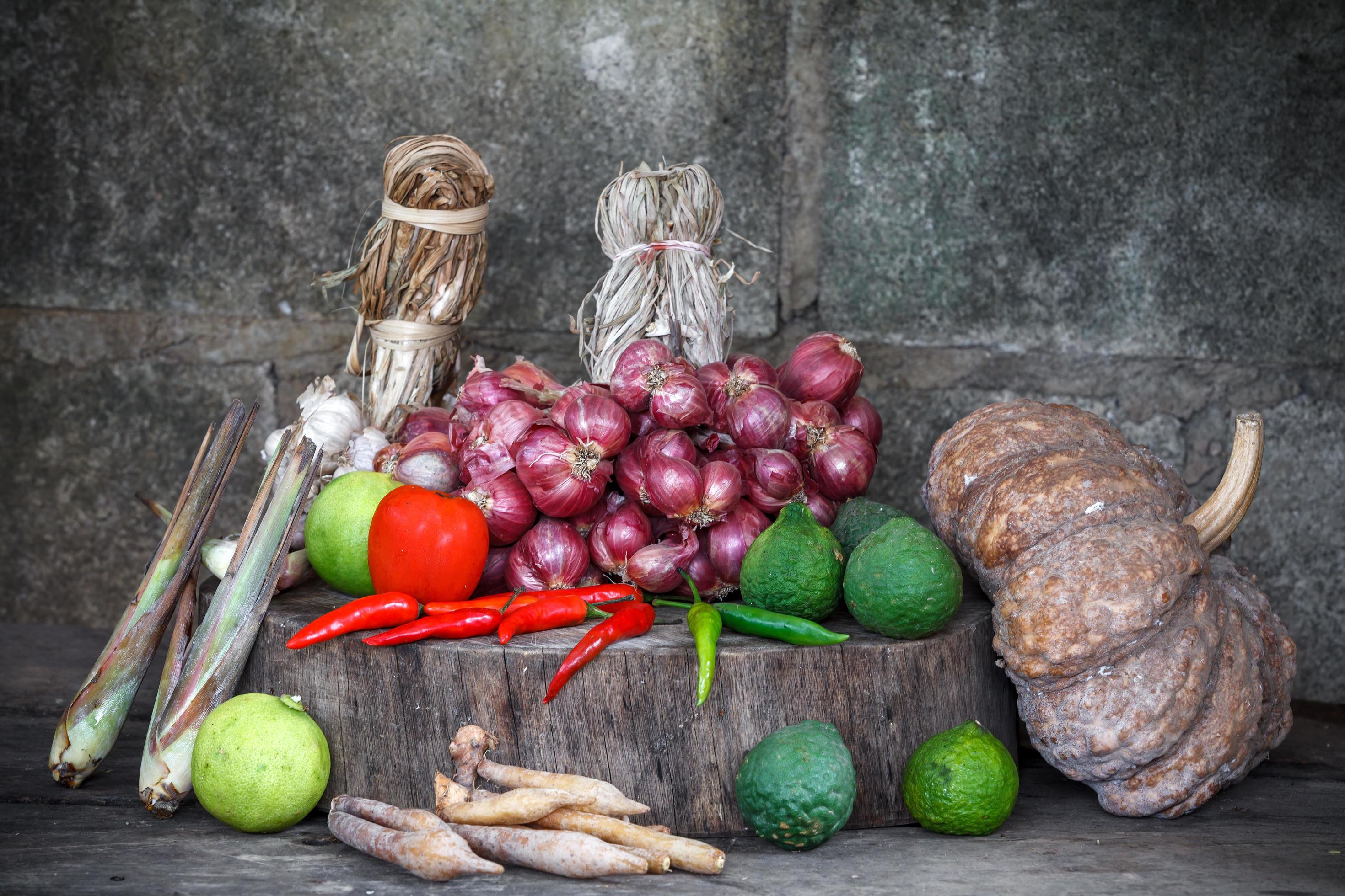 still life of vegetable food and kitchen tool object Stock Free