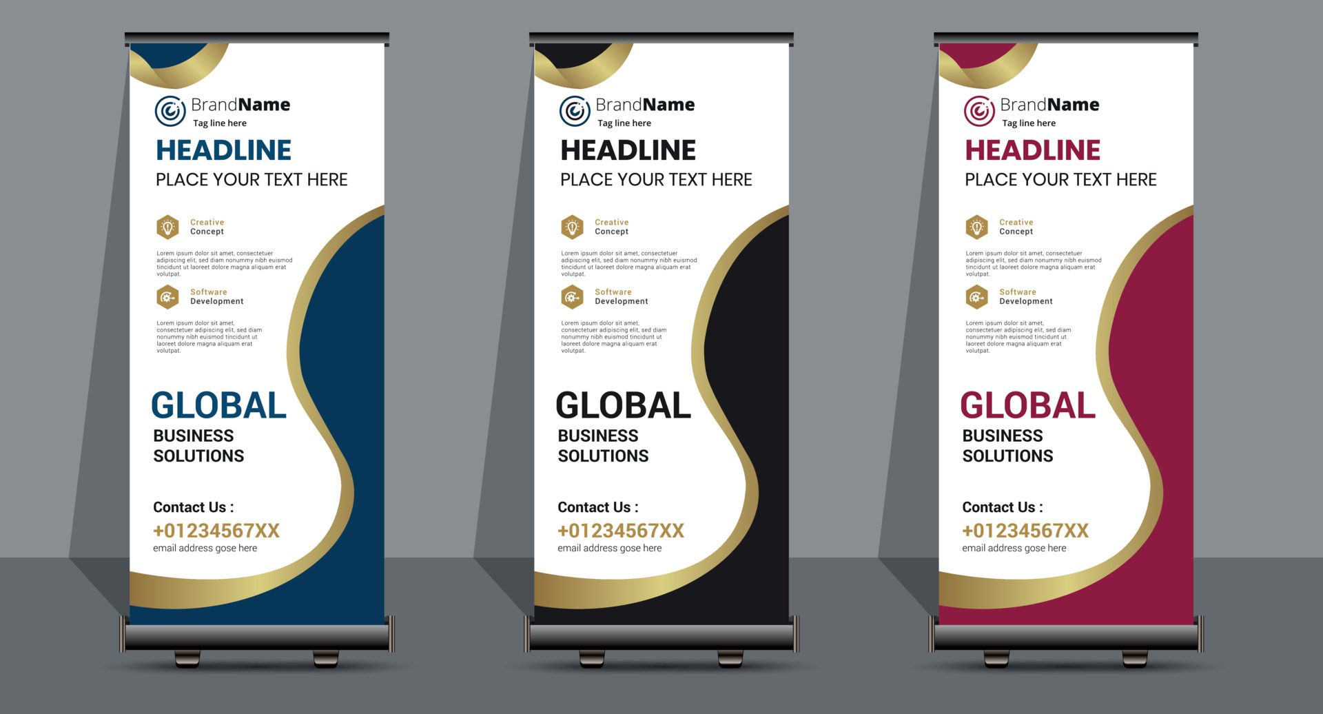 Creative Business Roll Up Signage Banner Template Design. Free Vector