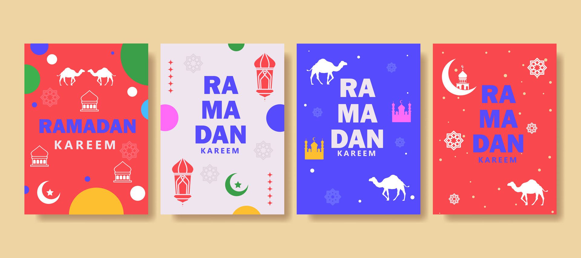 Islamic greeting card set template with ramadan for wallpaper design Poster, media banner Free Vector