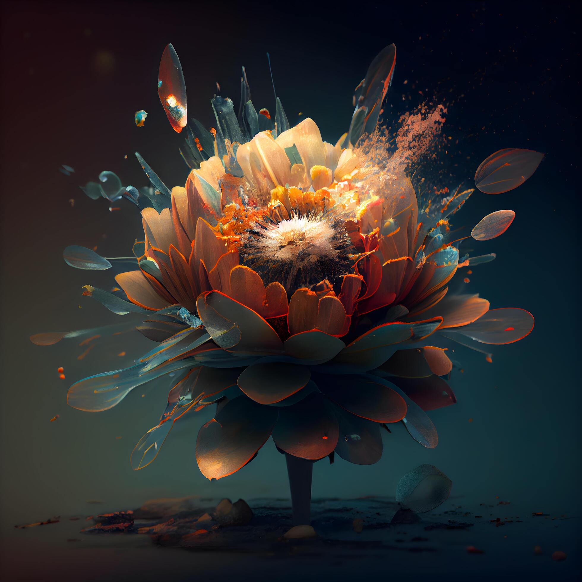 Fantasy flower in water. 3D illustration. Abstract background., Image Stock Free