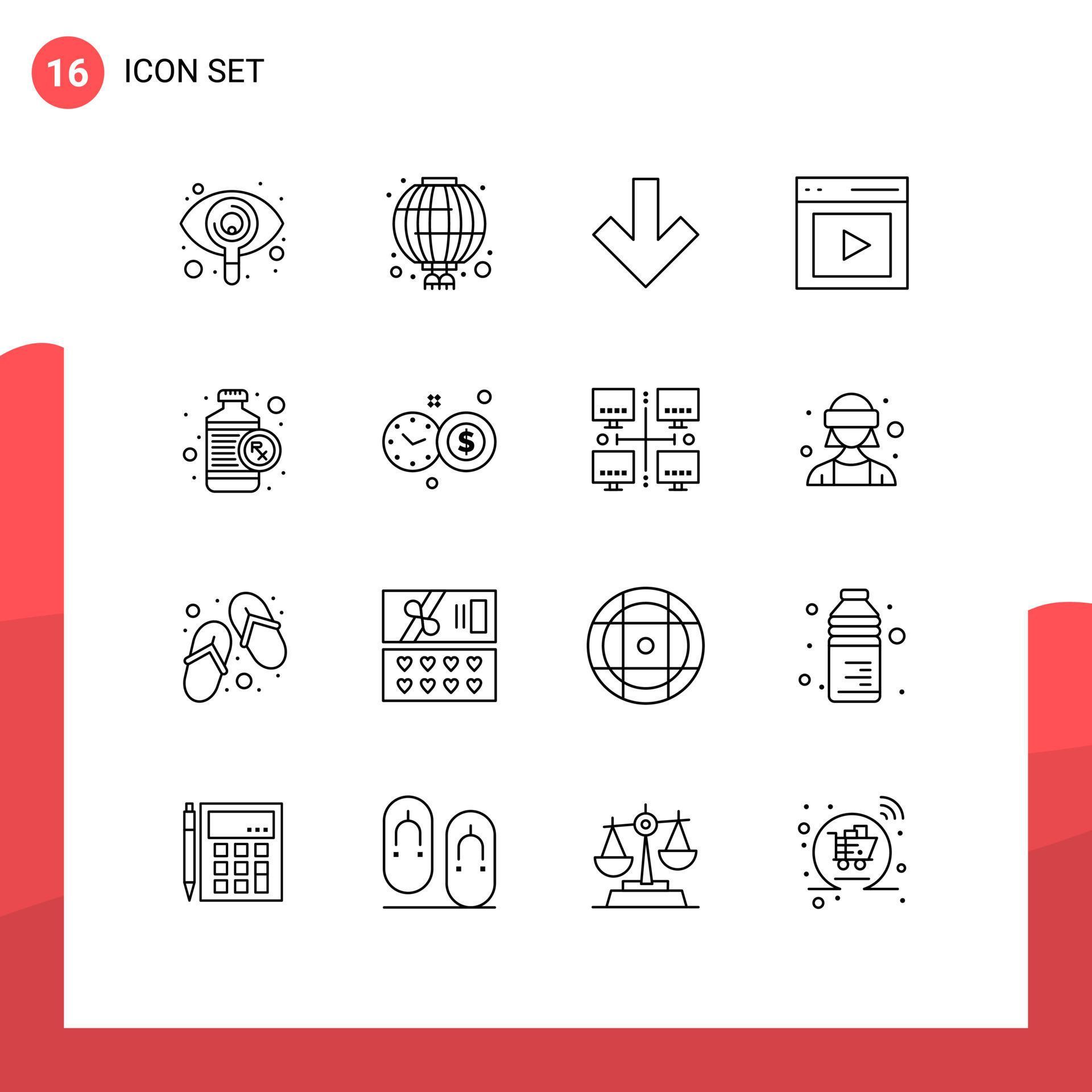 Pictogram Set of 16 Simple Outlines of heart vide arrow user content Editable Vector Design Elements Stock Free