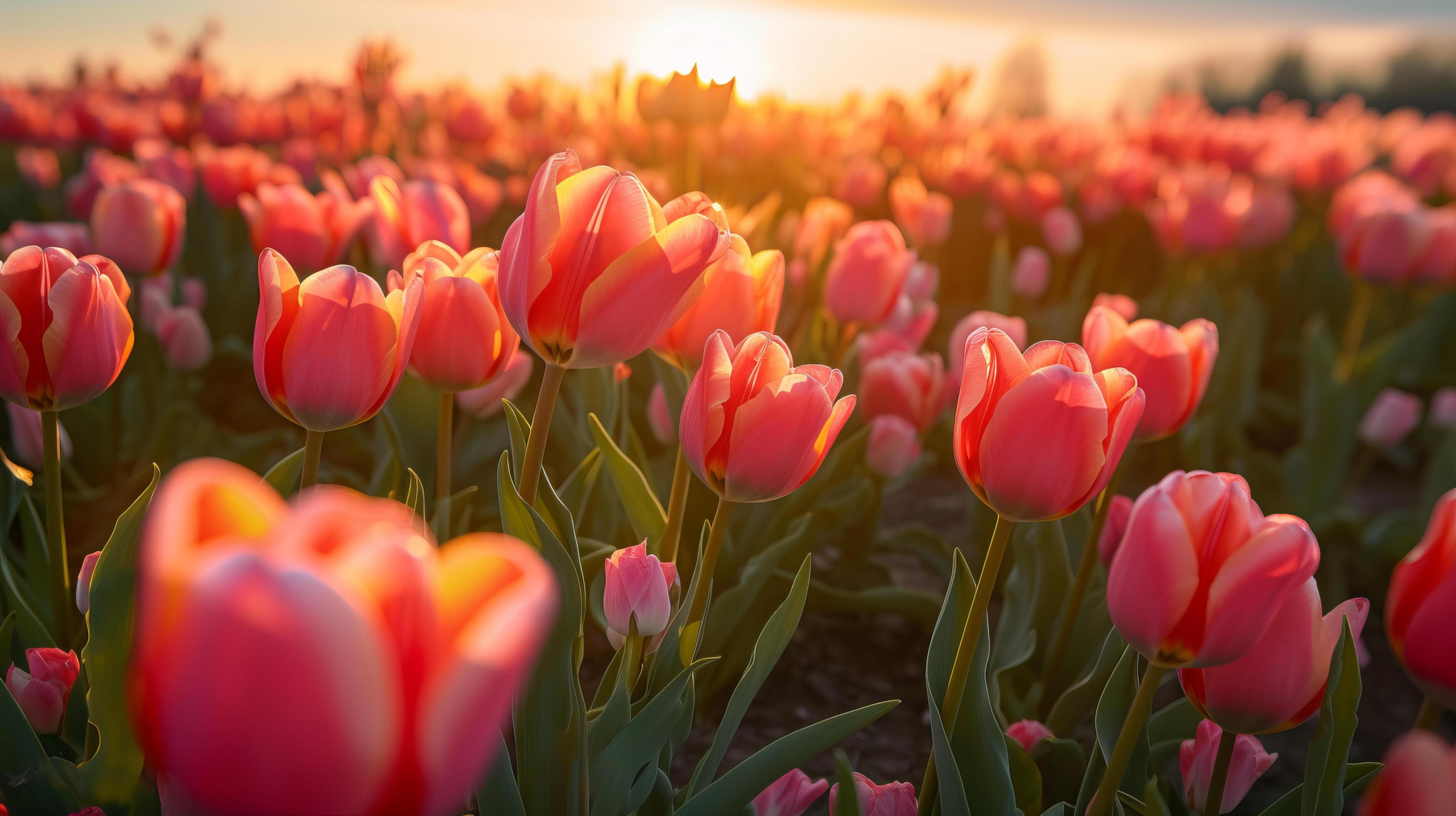 Tulips flower field. Illustration Stock Free