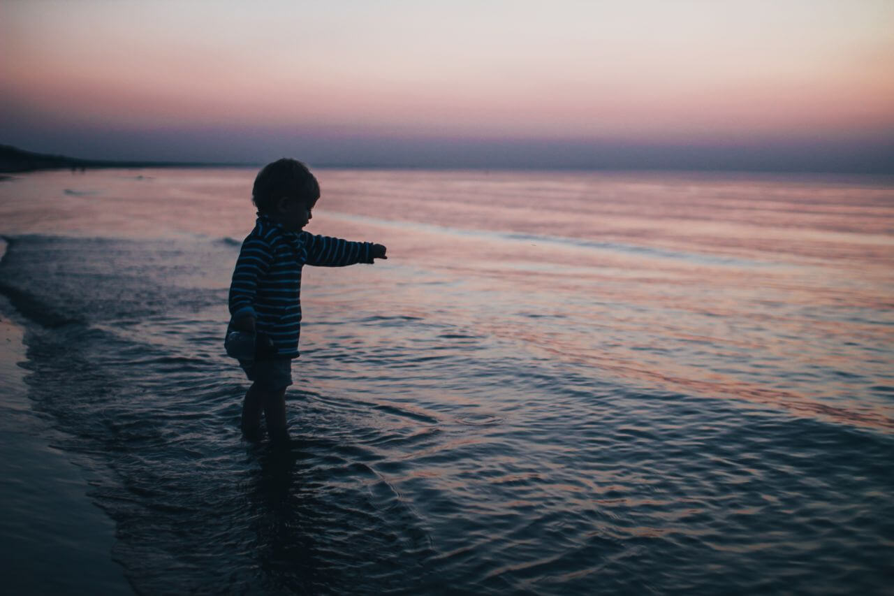 Child Boy Beach Sea Dusk Stock Free