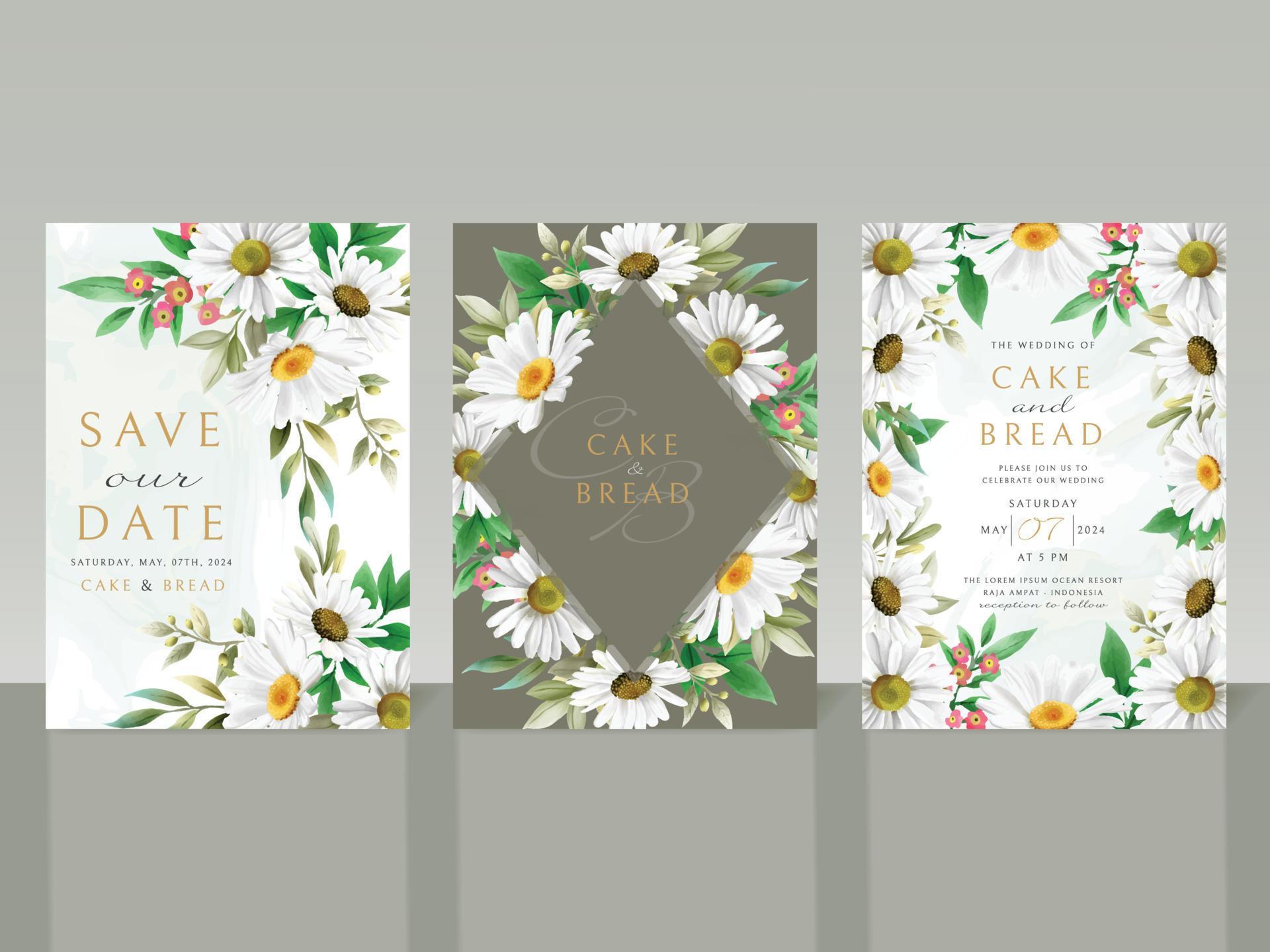 Beautiful white flower wedding invitation card set Stock Free