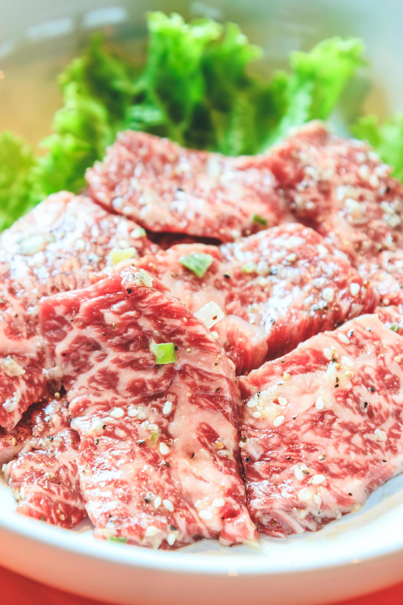 Raw beef slice for barbecue, Japanese food, Yakiniku Stock Free