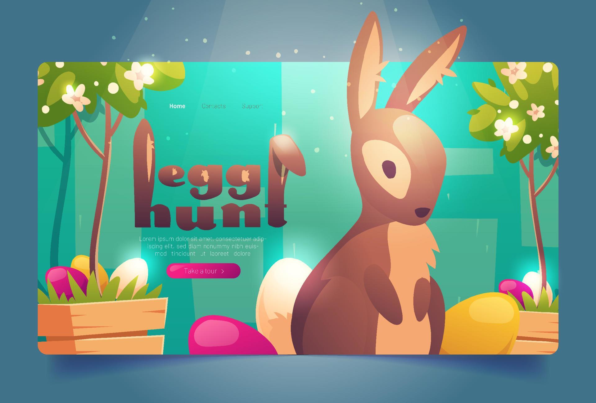 Easter egg hunt banner with bunny and flowers Stock Free