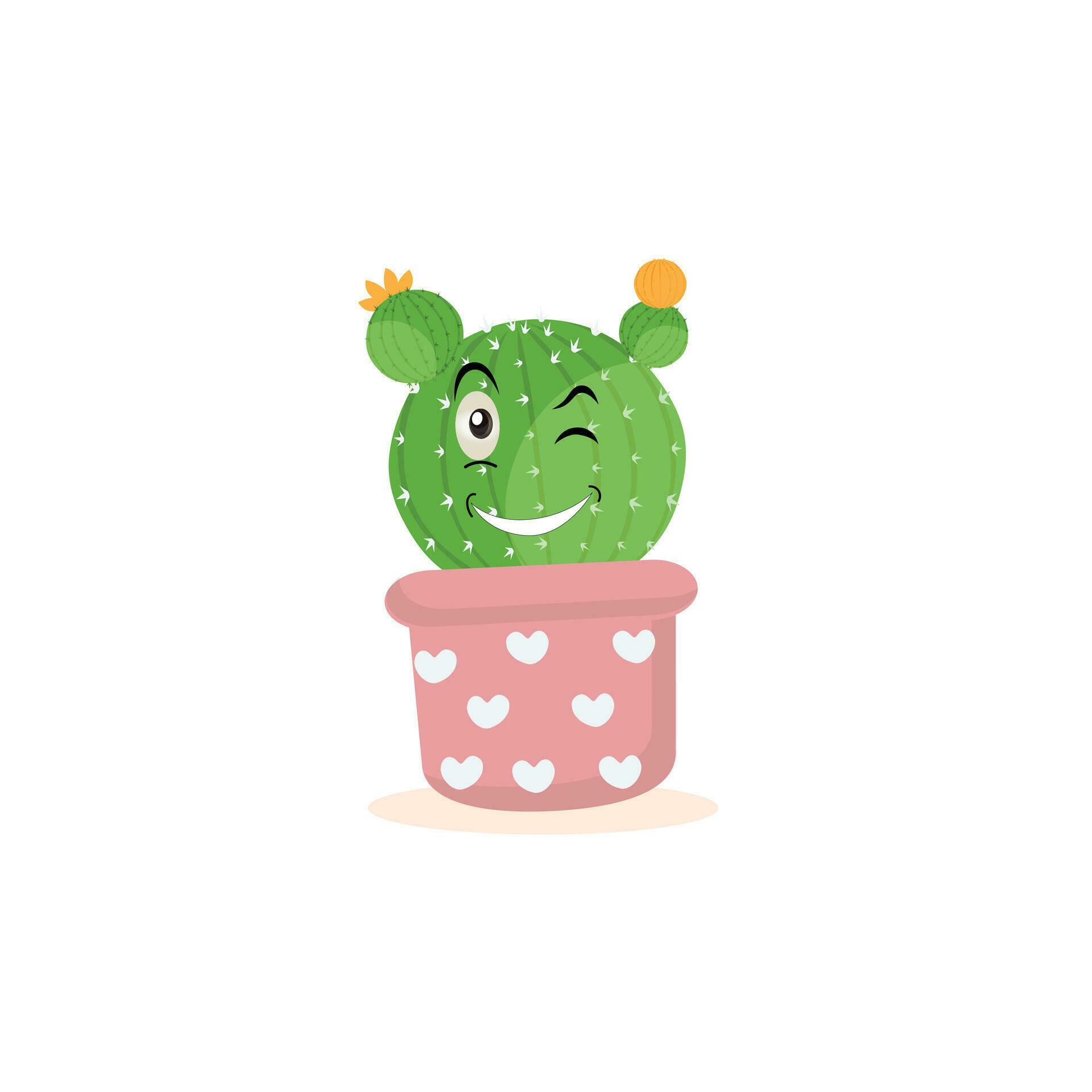 Cartoon cute cactus mascot, Potted cactus characters sett, funny cacti in flower pot with different emotions vector Illustrations on a white background Stock Free and Free SVG