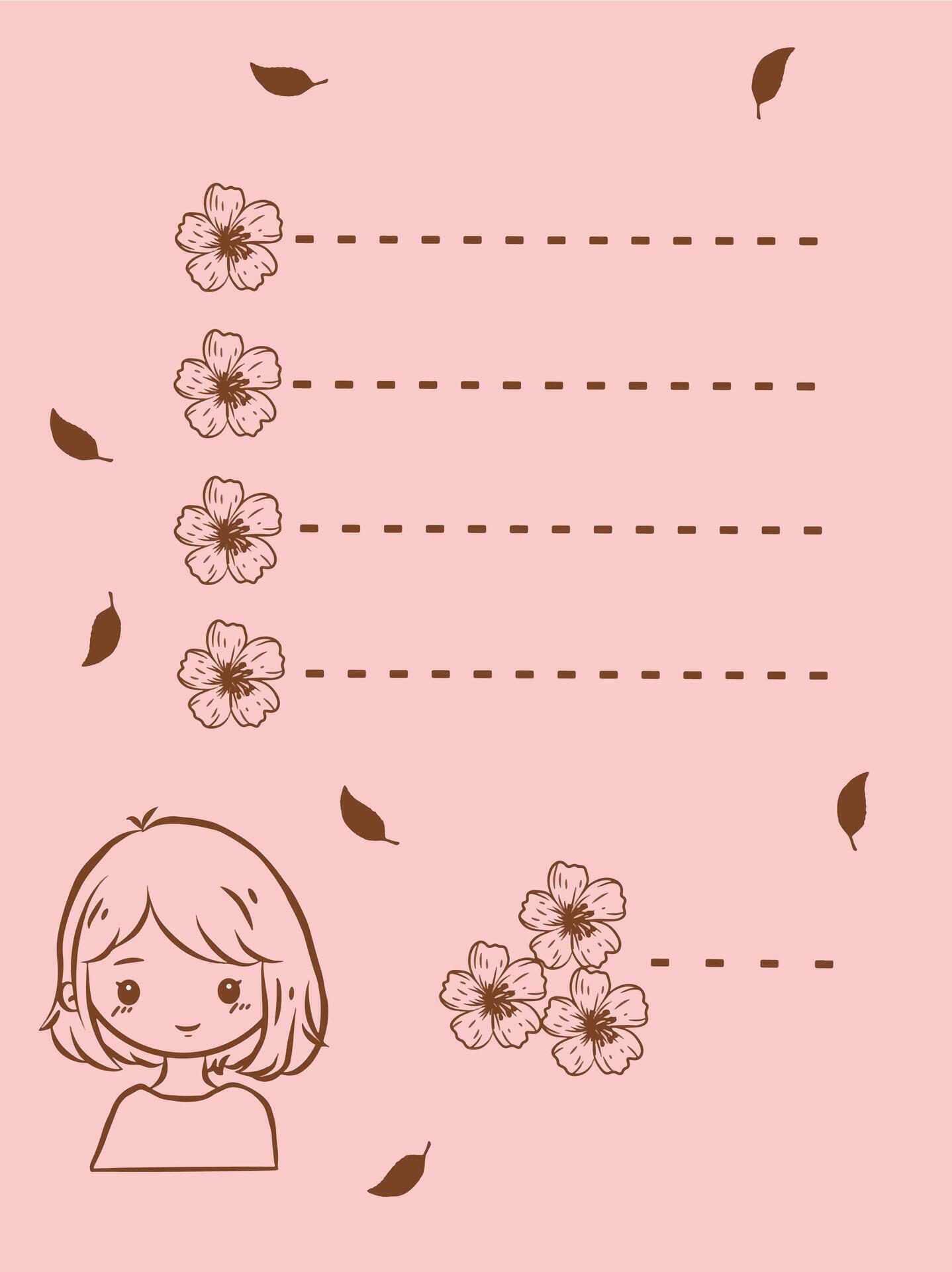 Cute illustration of pink note with cartoon flowers and girl Stock Free