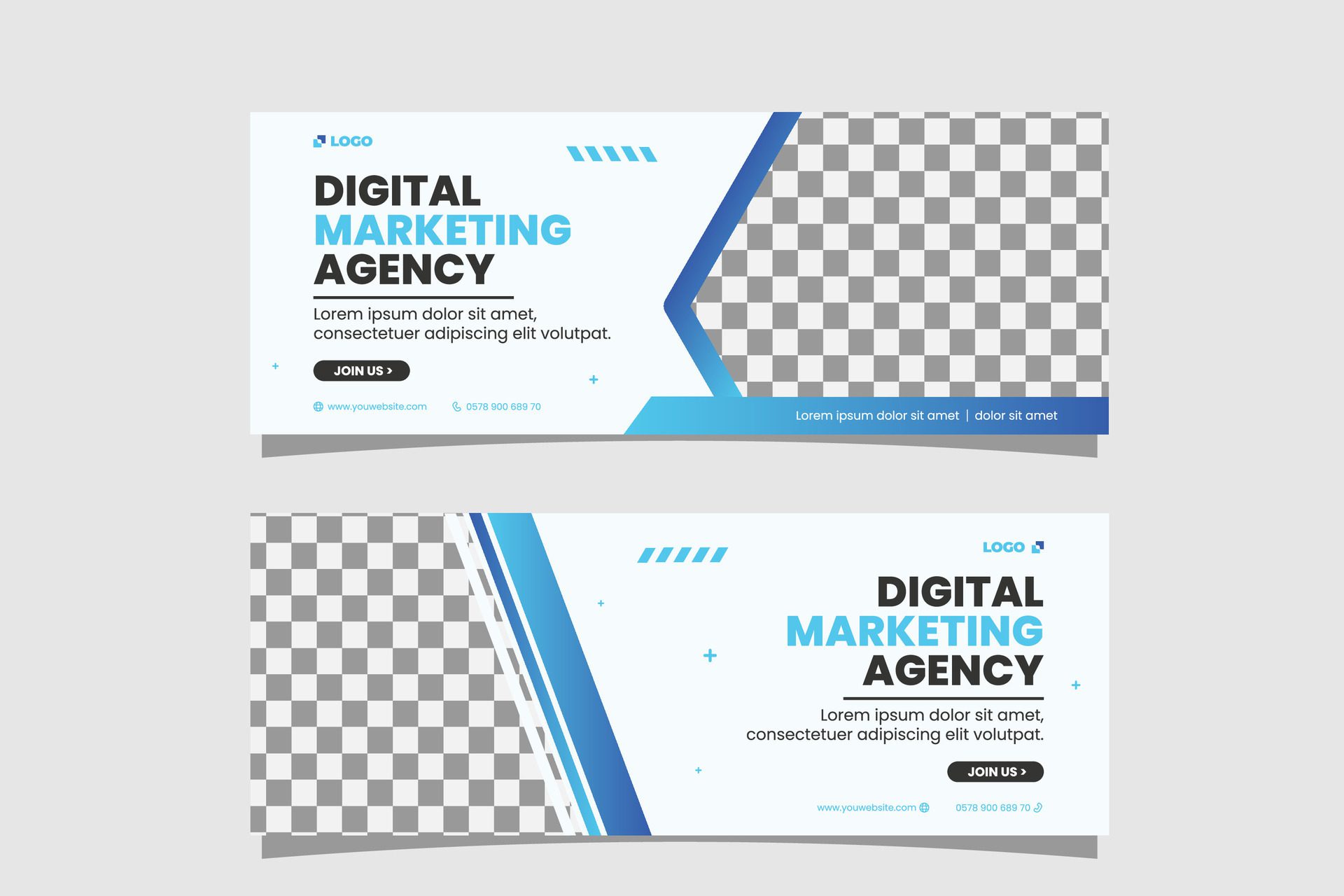 Flat design marketing agency horizontal banner template Free Vector