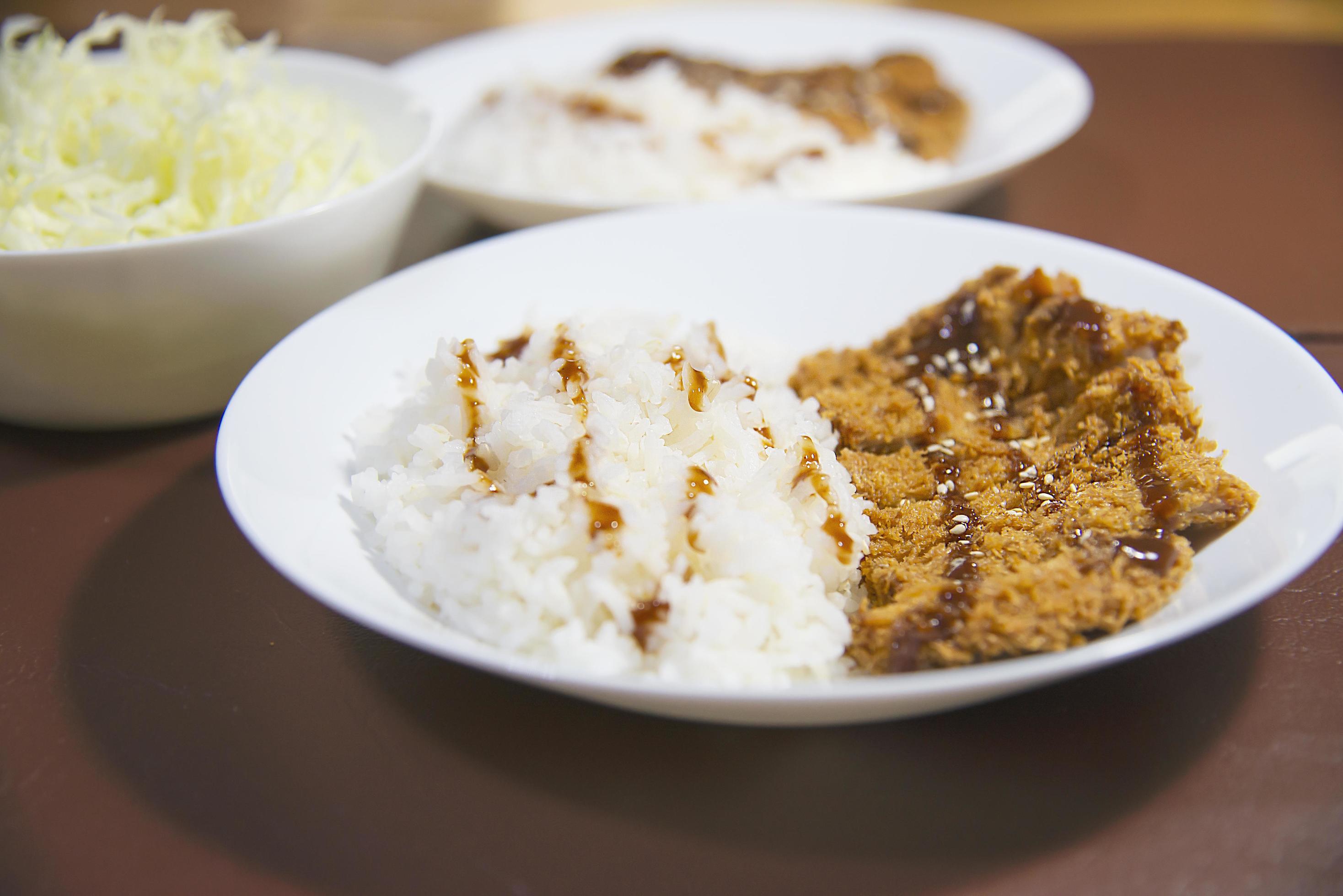 Rice with deep fried pork in Japanese style called Tonkatsu rescipe – Japanese food style rice pork meal background concept Stock Free