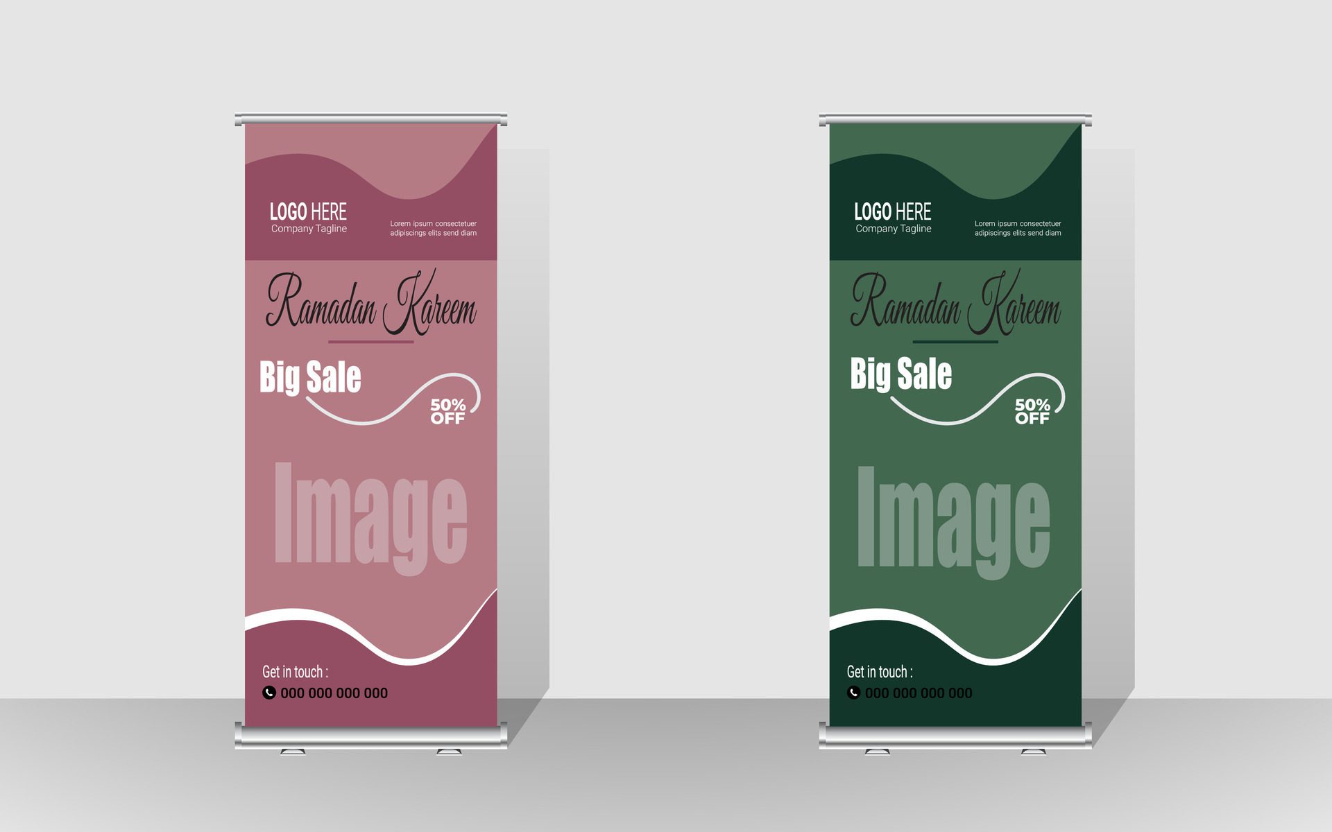 Roll up banner with a happy Ramadan design. unique meal banner for Ramadan. Rollup template for food menus. Free Vector