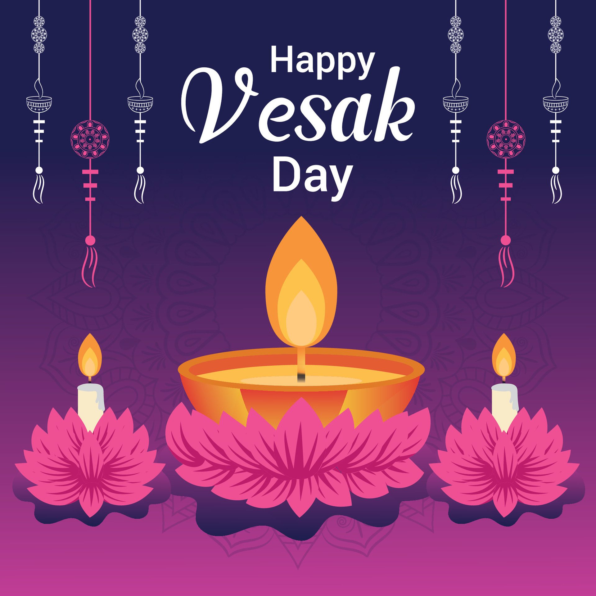 Flat vesak day illustration festival celebration social media post and vesak day Banner Free Vector