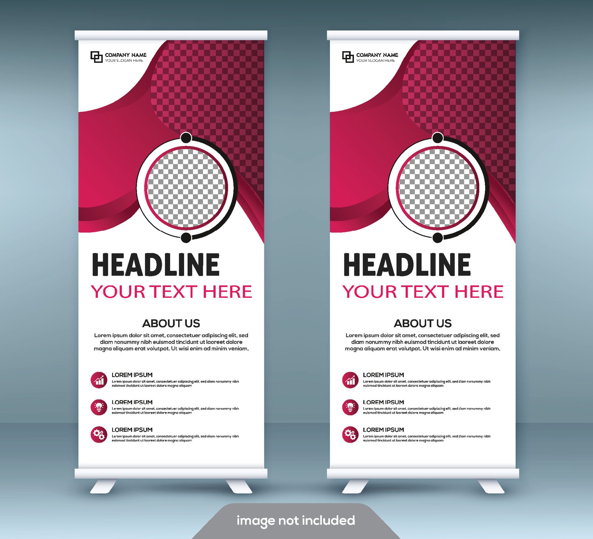 Roll up banner stand template design. Vertical banner template. Universal stand for conference, seminar, exhibitions Free Vector