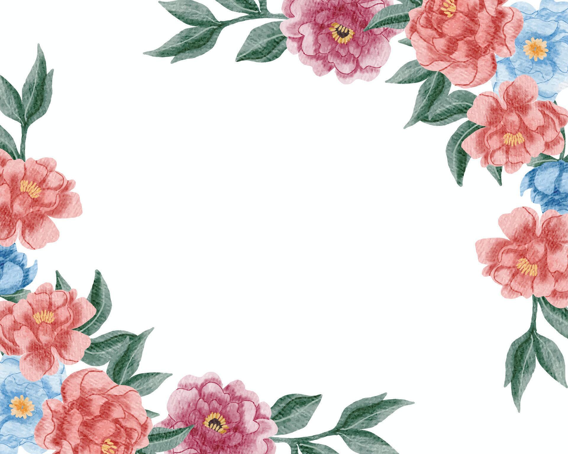 Blue, Pink, and Red Rose Watercolor Flower Border Stock Free