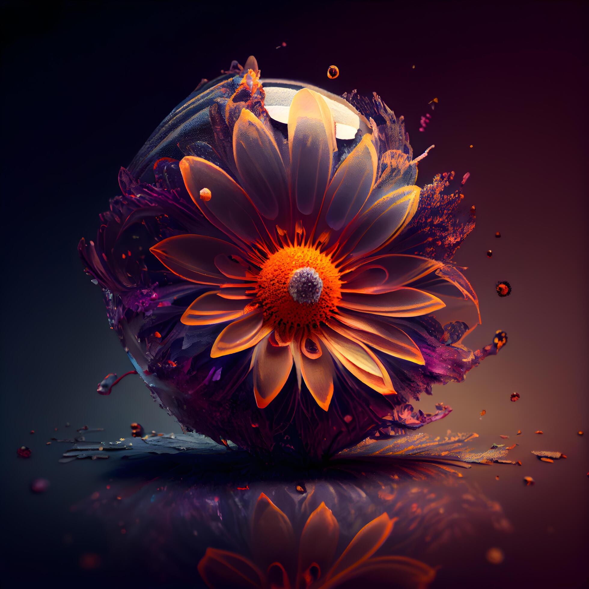 Beautiful abstract flower on black background. 3d rendering, 3d illustration., Image Stock Free