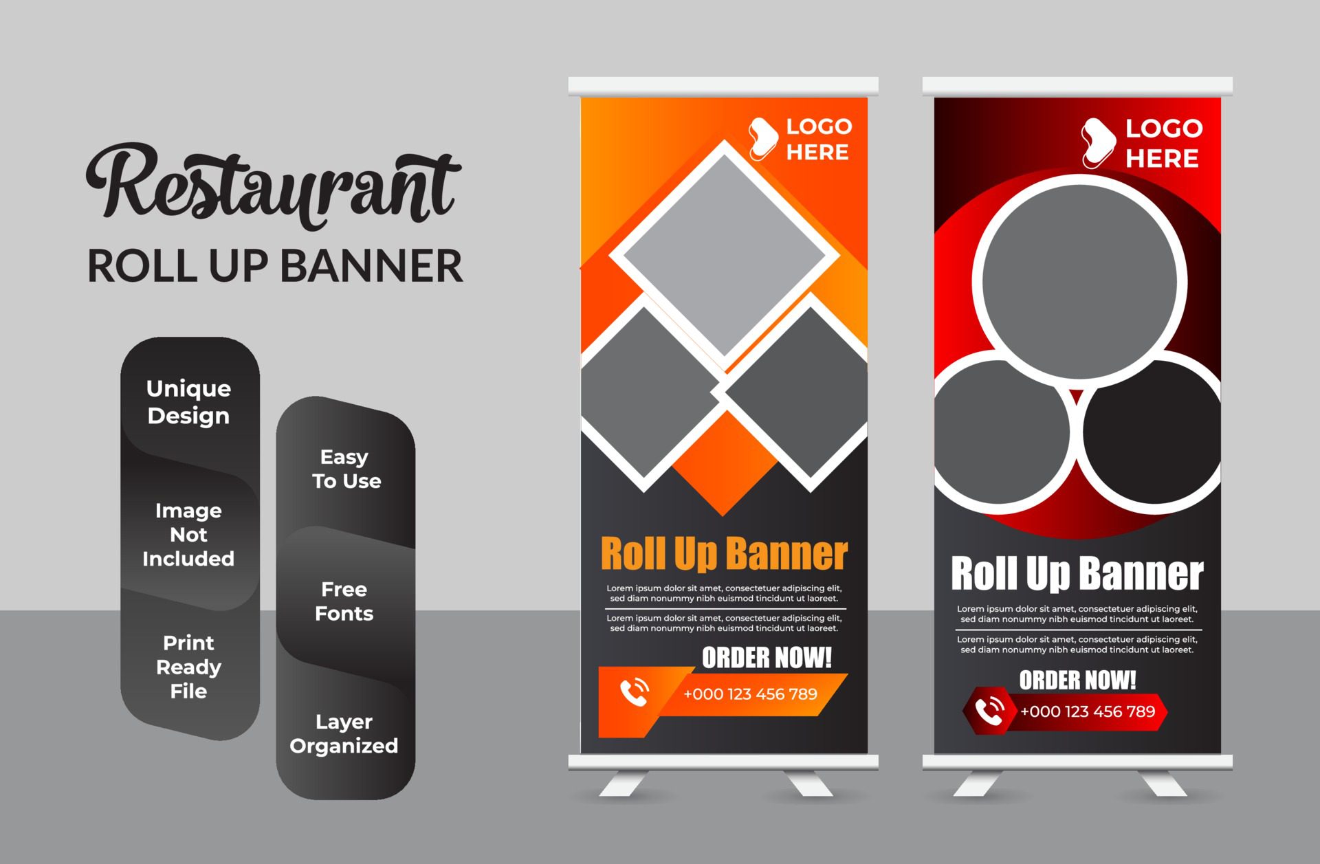 Fast food restaurant roll up banner template set Free Vector