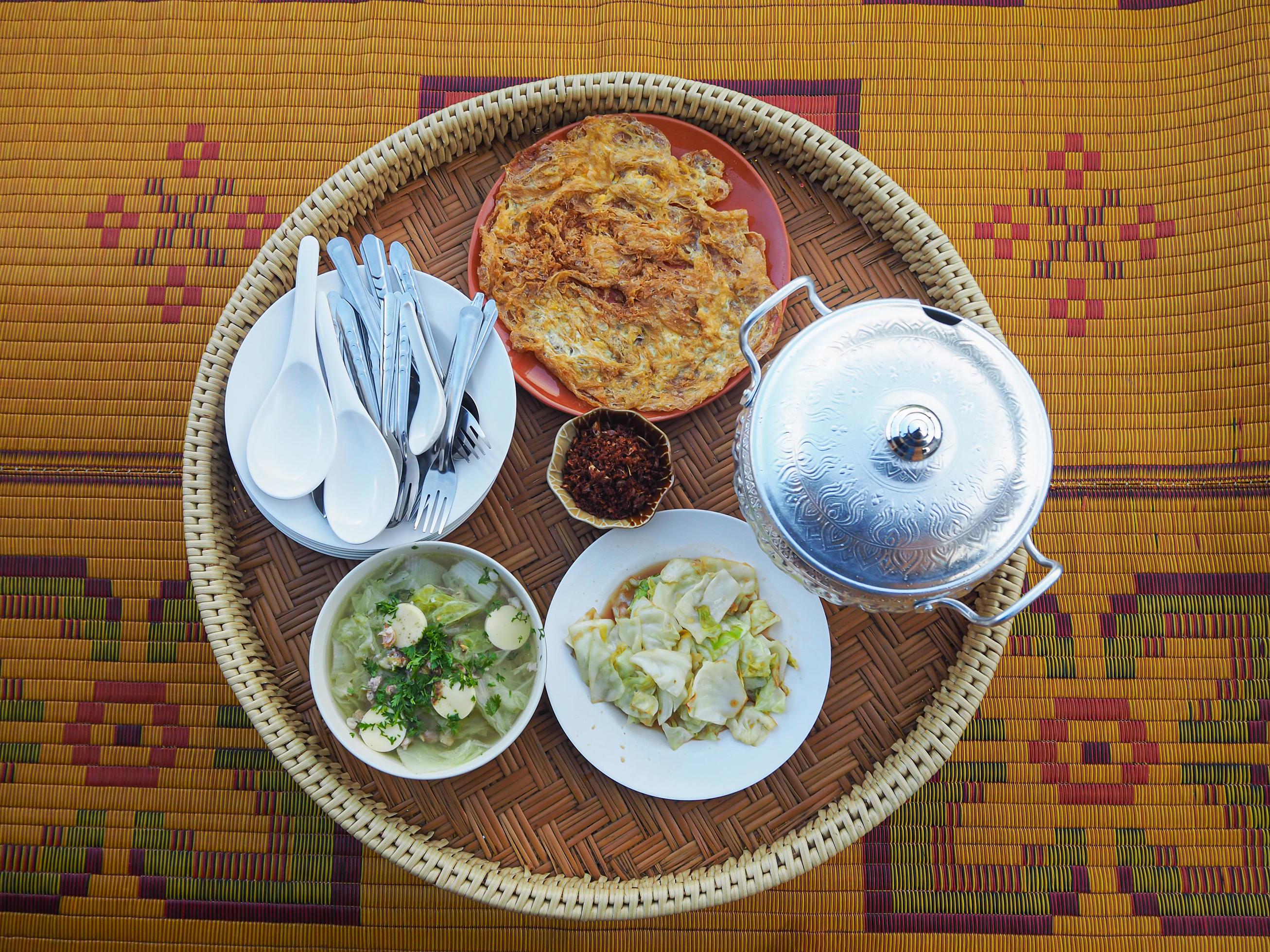 Top view of Thai foods traditionally dinner Stock Free